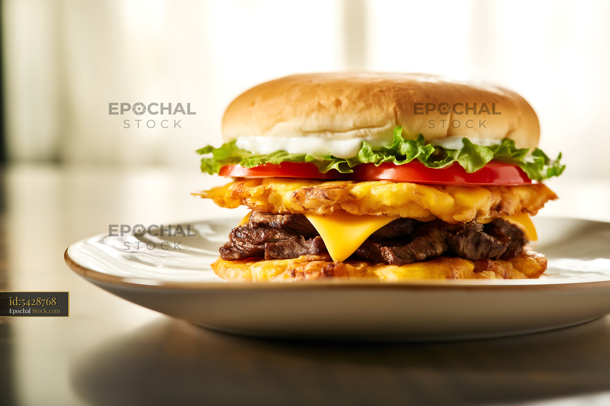 Crispy Jibarito Burger with Plantain Bun & Cheese - stock photo