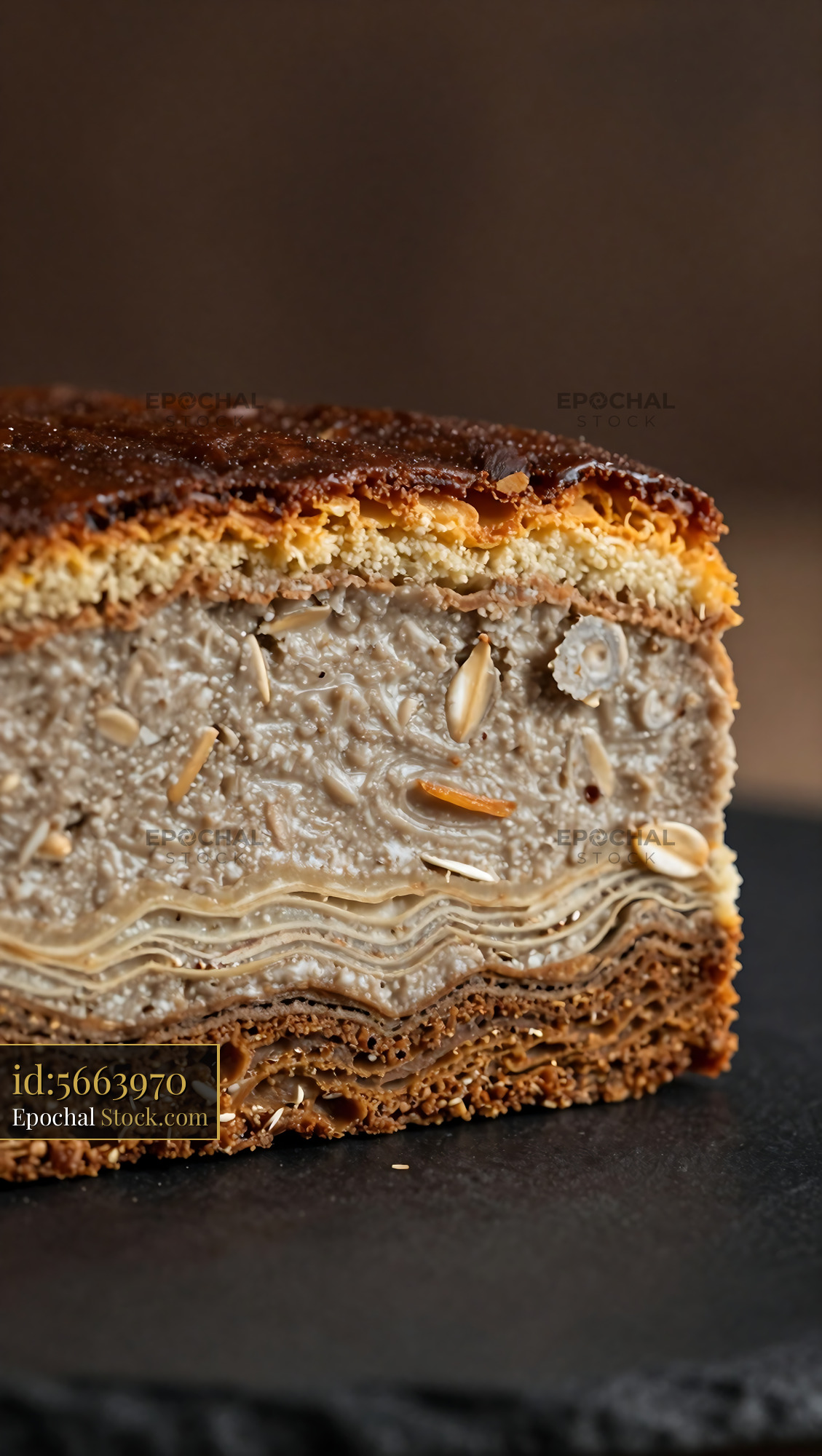 Layered Almond Mousse Cake with Chocolate Crust - stock photo