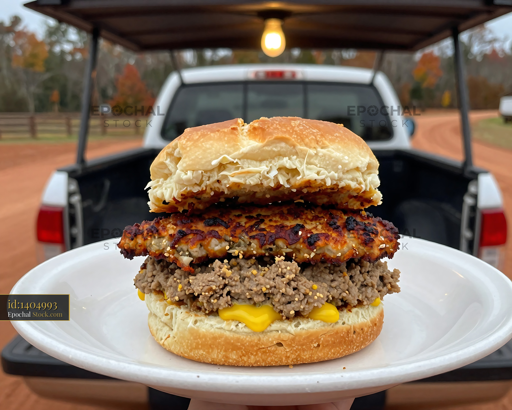 Livermush Sandwich with Cheese, Rural Setting - stock photo