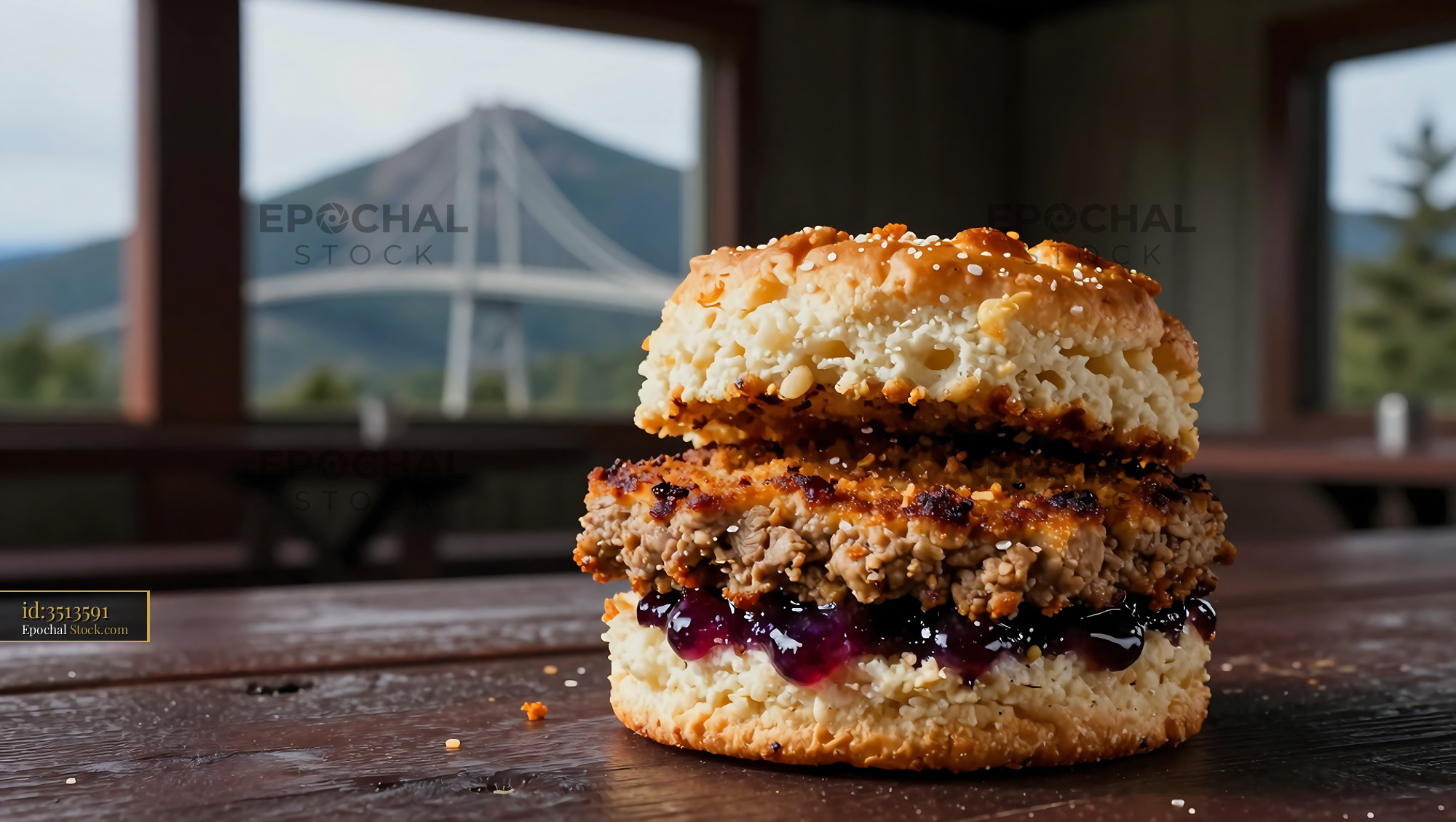 Gourmet Livermush Sandwich with Sesame Seeds - stock photo