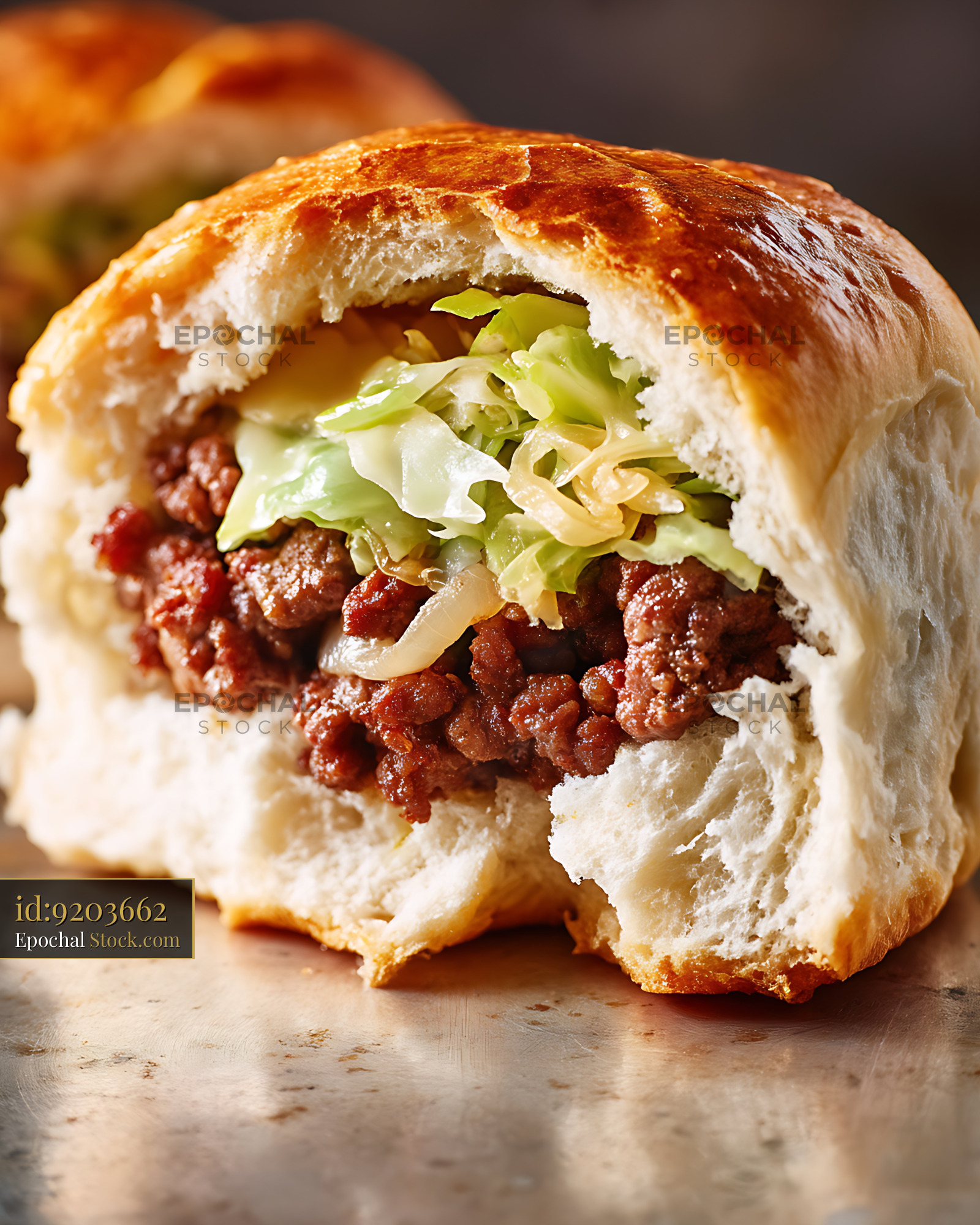 Golden Bierocks with Ground Beef, Cabbage and Onion Filling - stock photo
