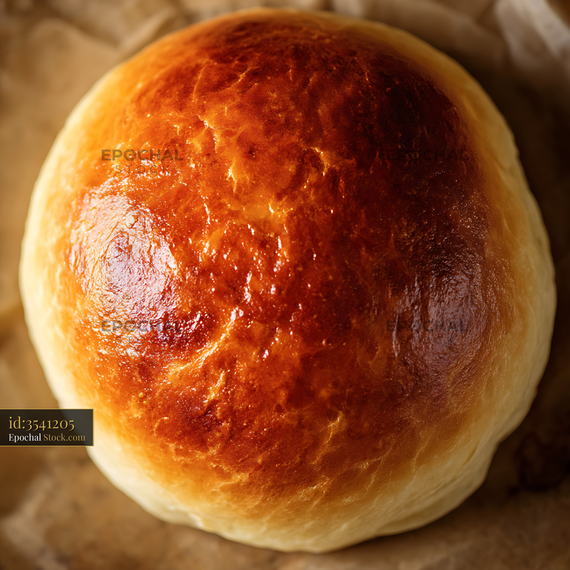 Freshly Baked Bierock Bread Roll with Golden Crust on Parchment - stock photo