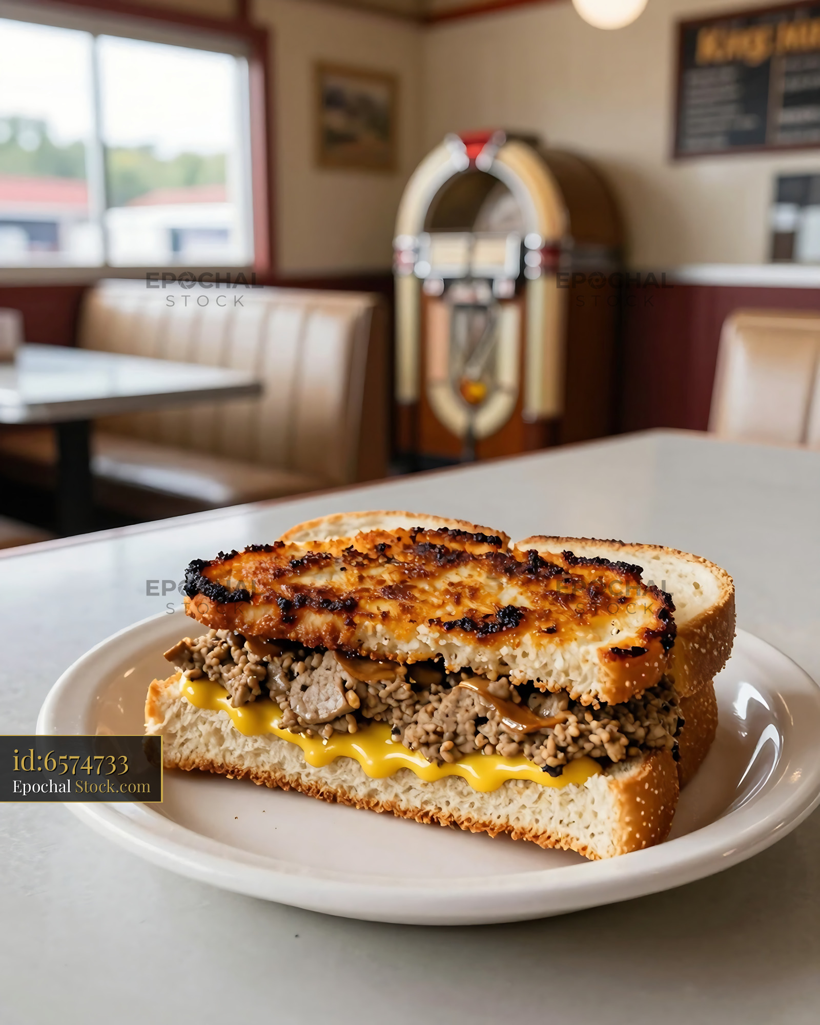 Crispy Livermush Sandwich in Diner - stock photo