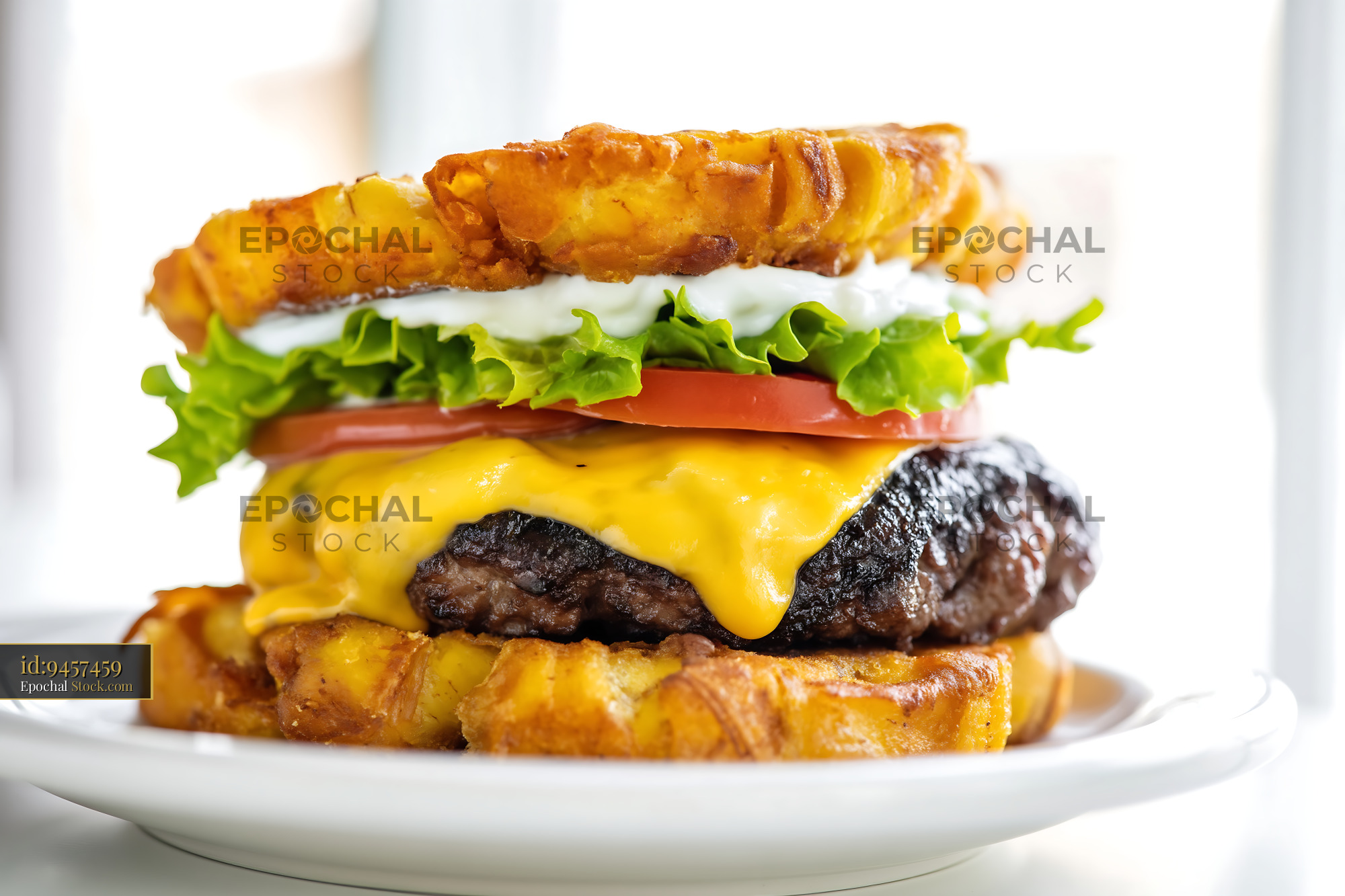 Jibarito Burger: Plantain Buns, Beef & Cheese - stock photo