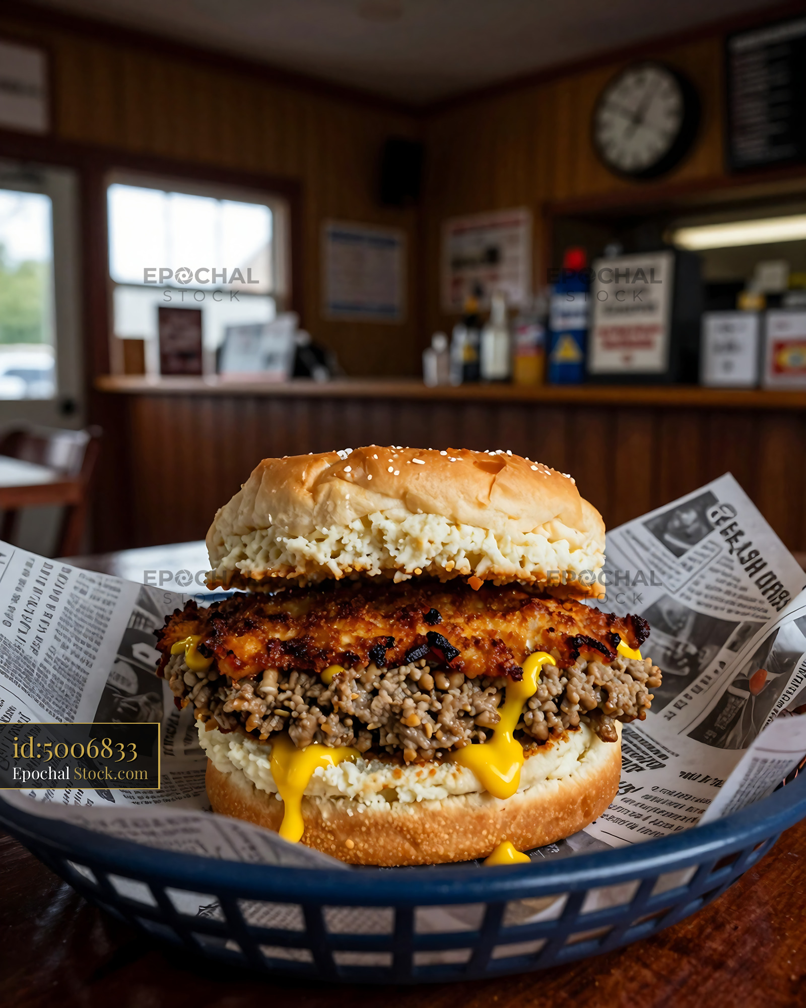 Livermush Sandwich with Hash Browns, Diner - stock photo