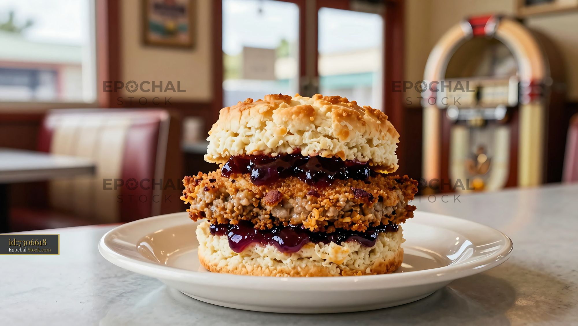 Livermush Sandwich with Jam on Grain Buns - stock photo