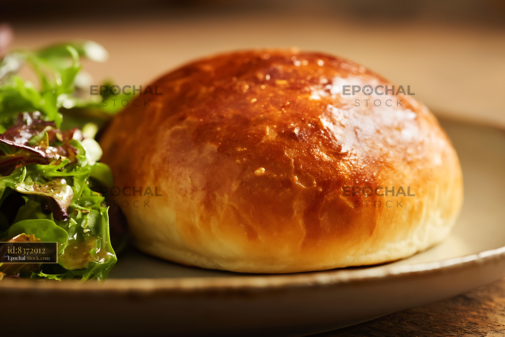 Bierocks: Golden Baked Stuffed Bread Roll with Fresh Microgreens - stock photo