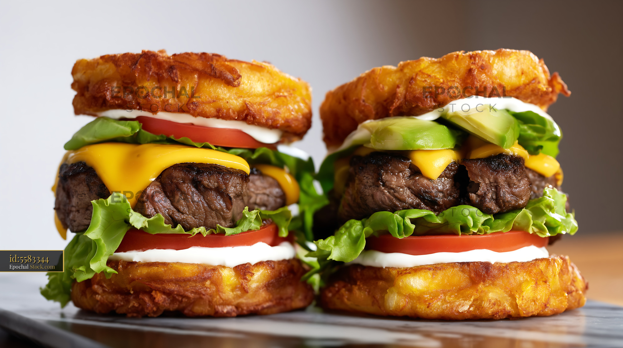 Jibarito Burger with Plantain Buns, Beef, Cheese and Avocado - stock photo