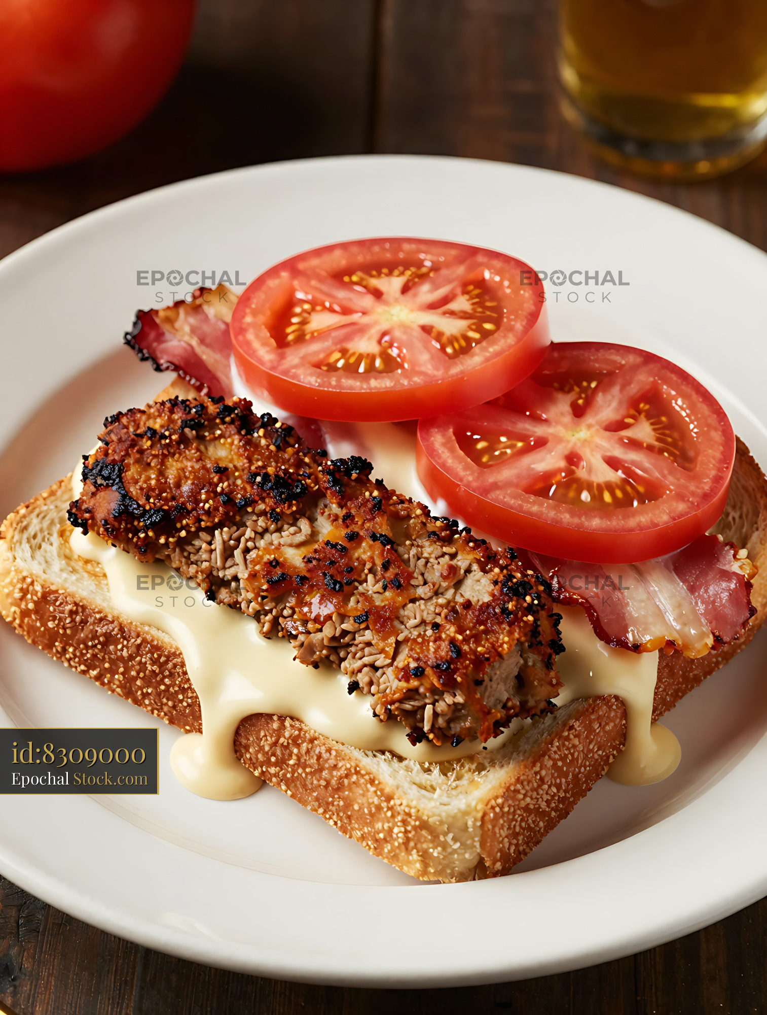 Crispy Goetta Sandwich with Cheese & Bacon - stock photo