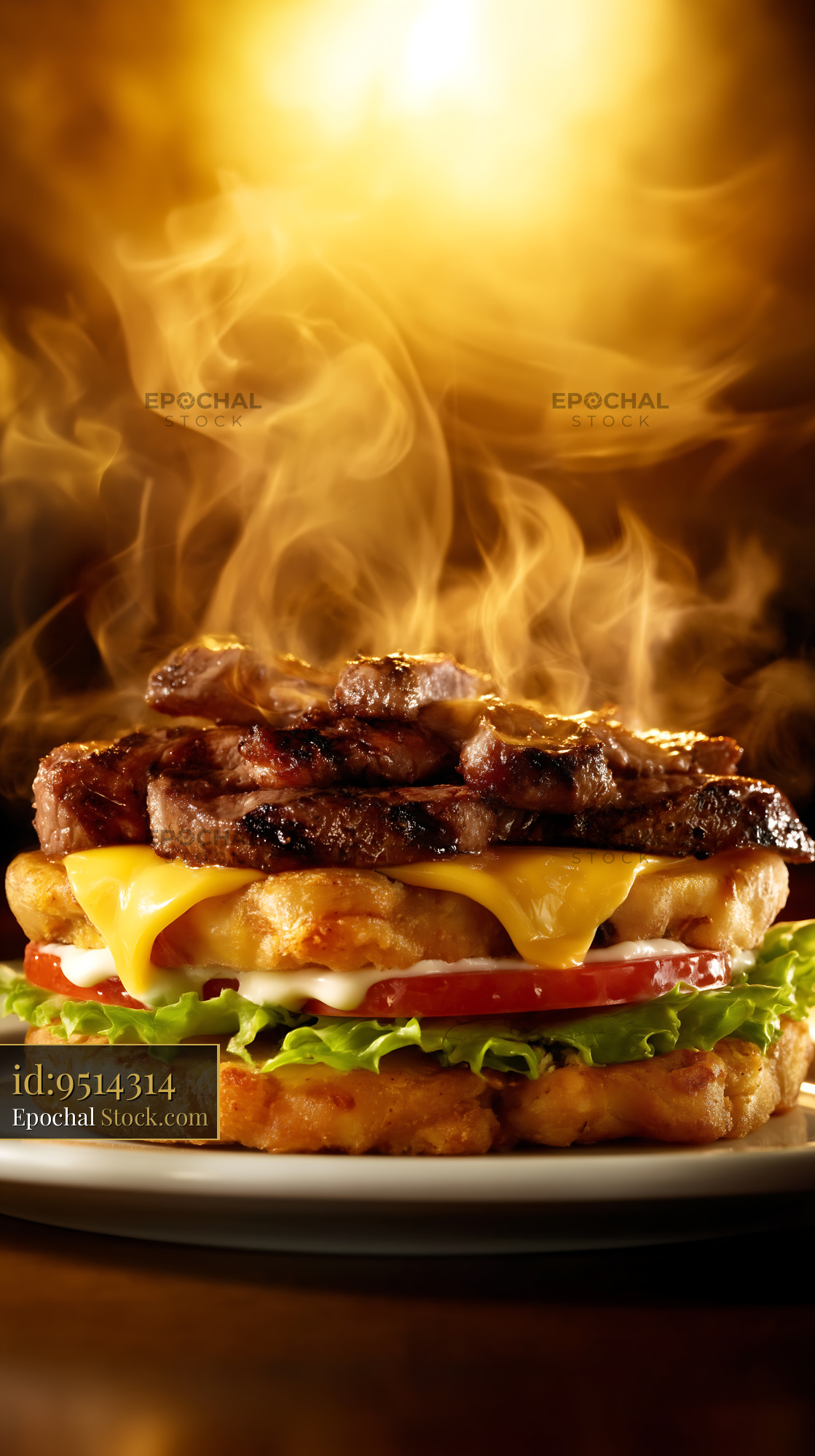Jibarito Burger With Flame-Seared Steak Cheese - stock photo