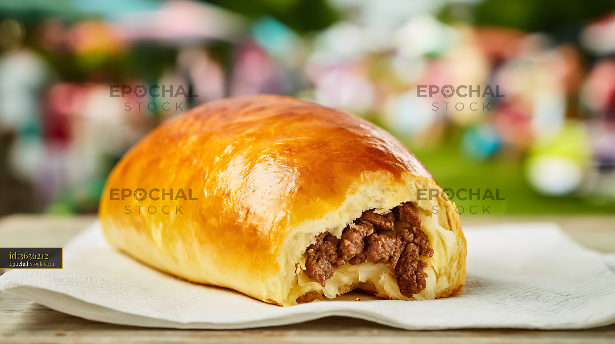 Bierocks Filled With Ground Beef and Cabbage on Garden Background - stock photo