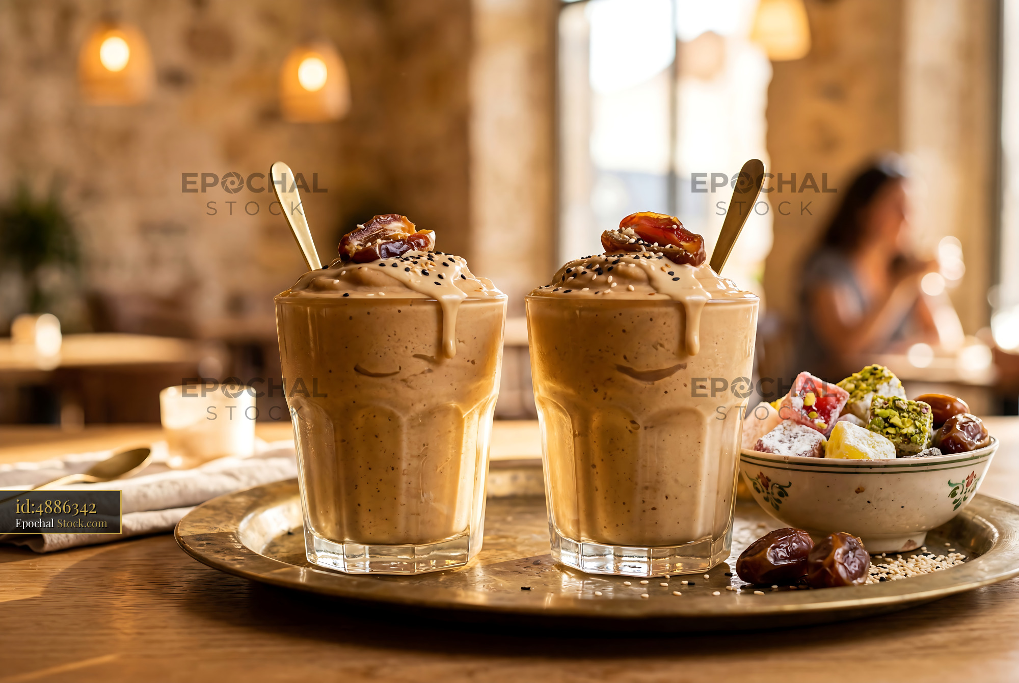 Tahini Date Shake in Fine Dining Restaurant - stock photo