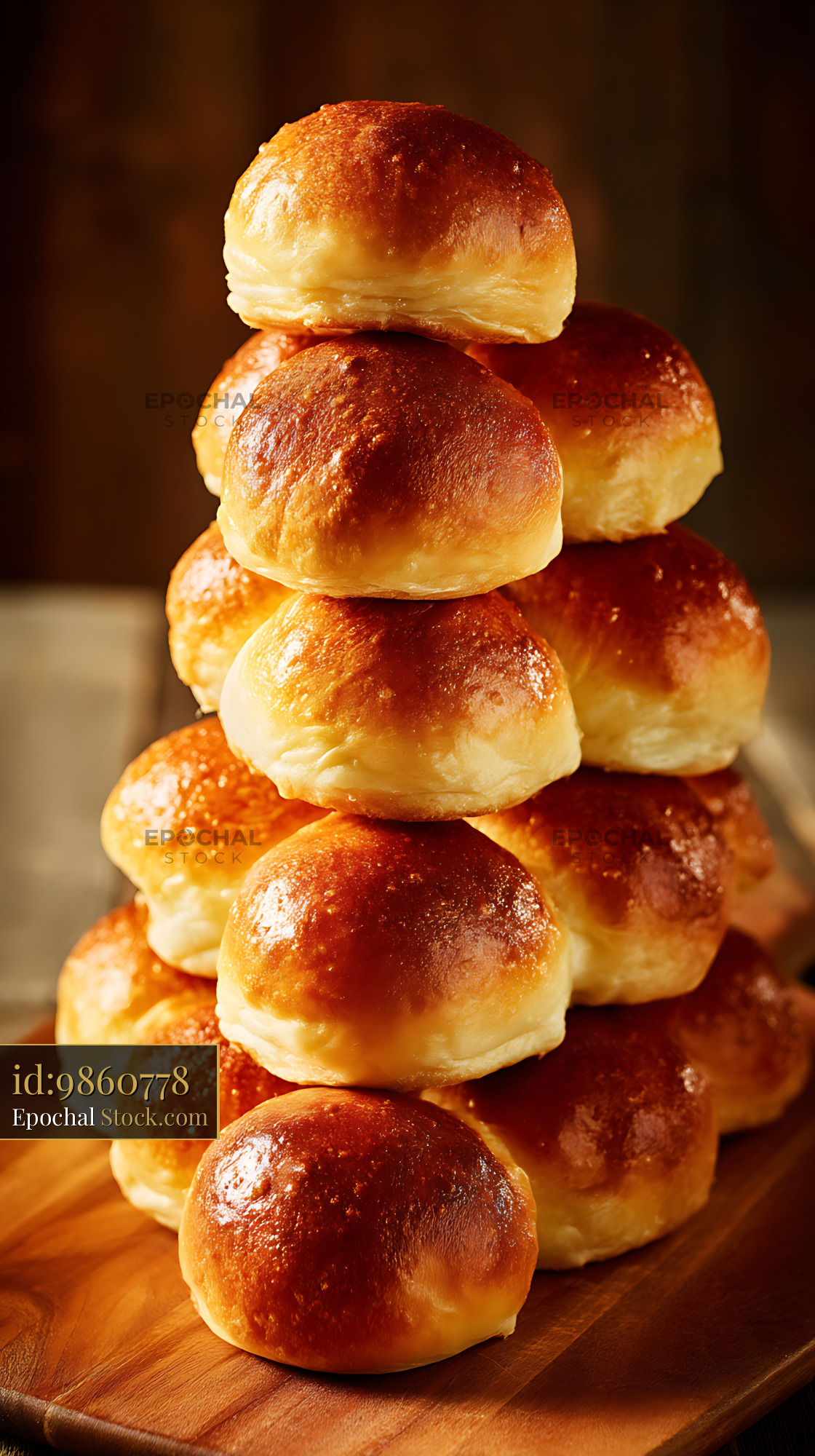 Bierocks Stack Freshly Baked on Rustic Wooden Board - stock photo