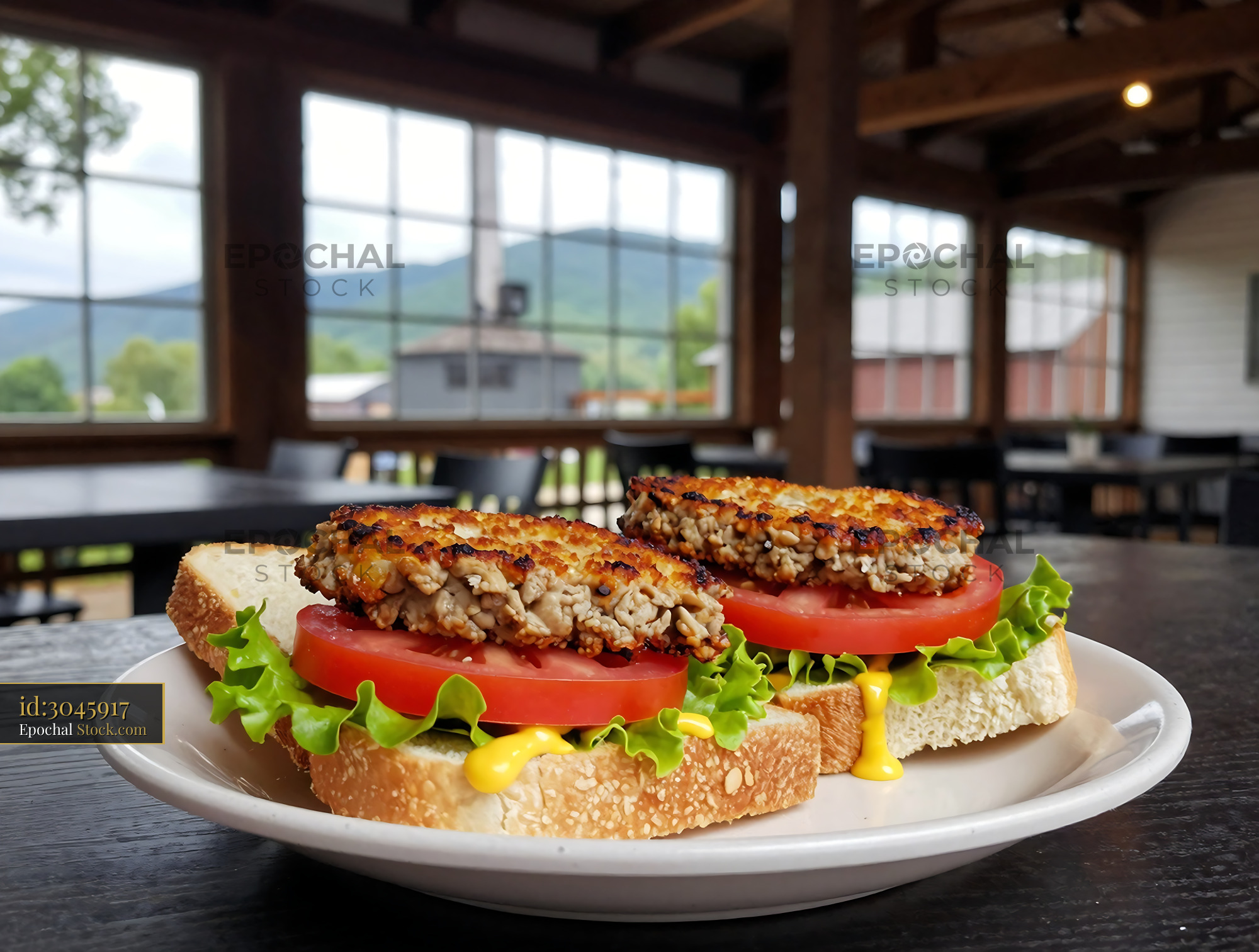 Livermush Sandwich Lunch with Mountain View - stock photo