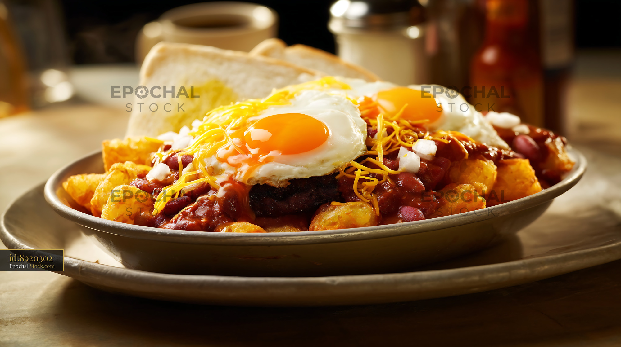 St. Louis Slinger with Fried Eggs - stock photo