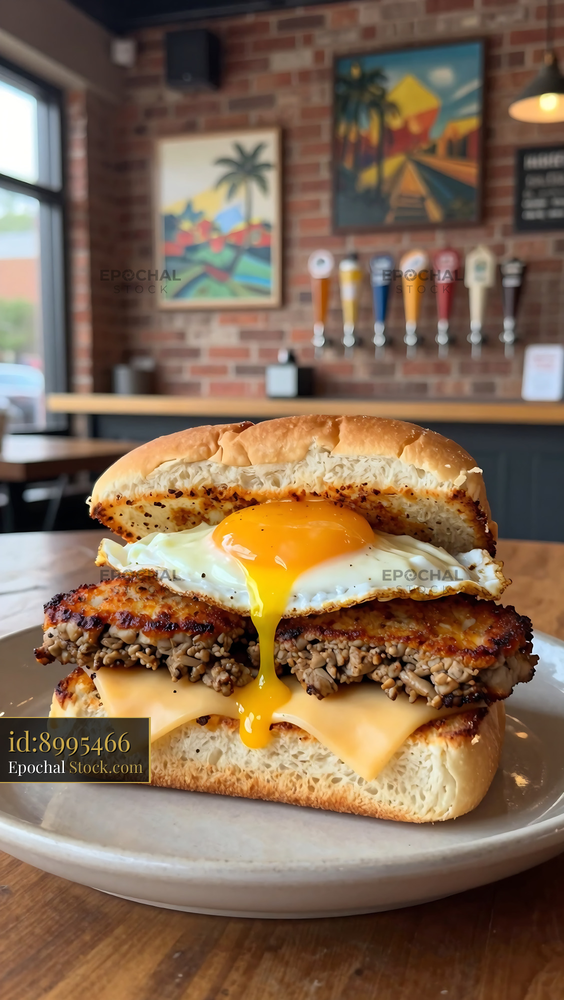Livermush Sandwich with Fried Egg at Gastropub - stock photo