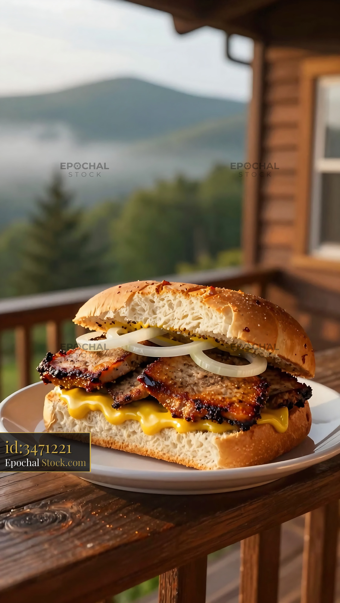 Gourmet Livermush Sandwich Overlooking Mountains - stock photo
