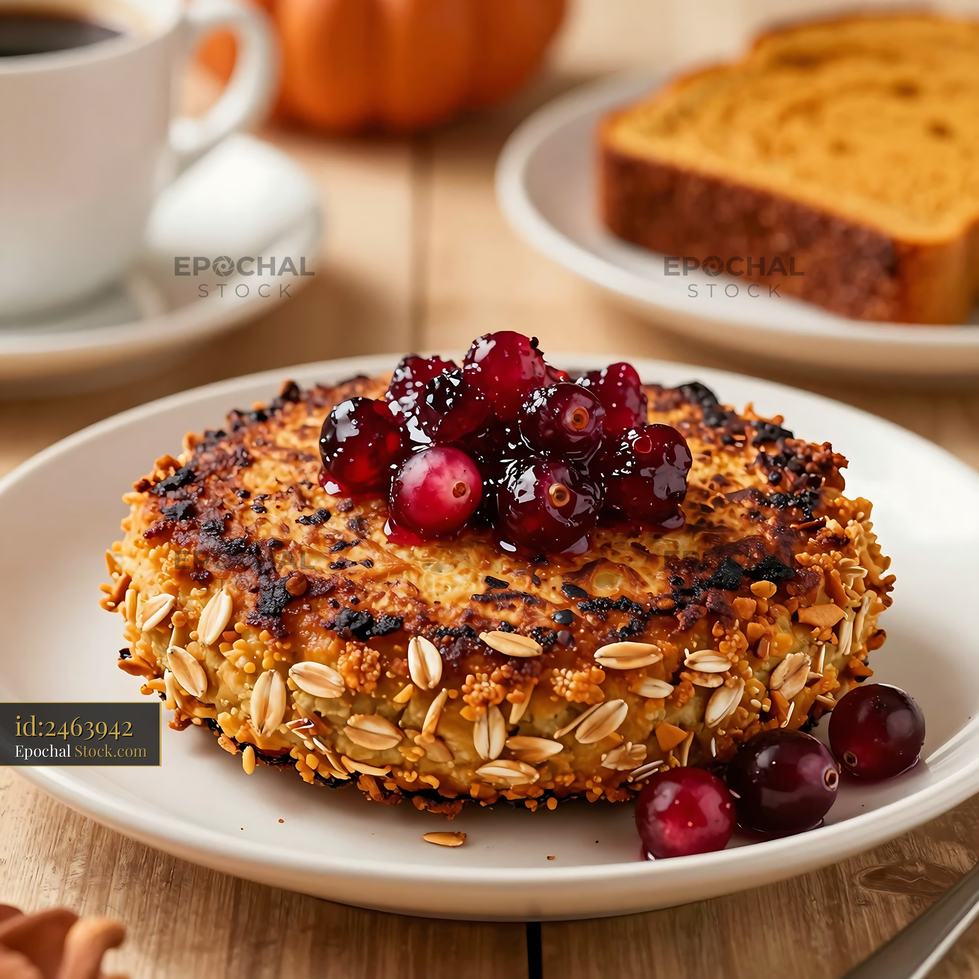 Goetta Patty with Almond Crust and Red Currants - stock photo