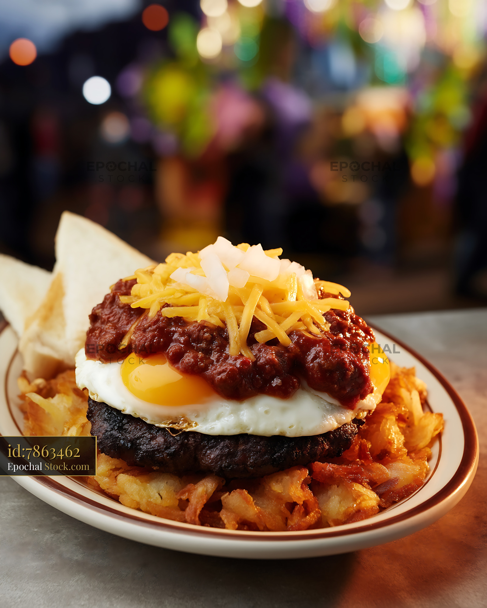 St. Louis Slinger with Fried Egg and Hash Browns - stock photo