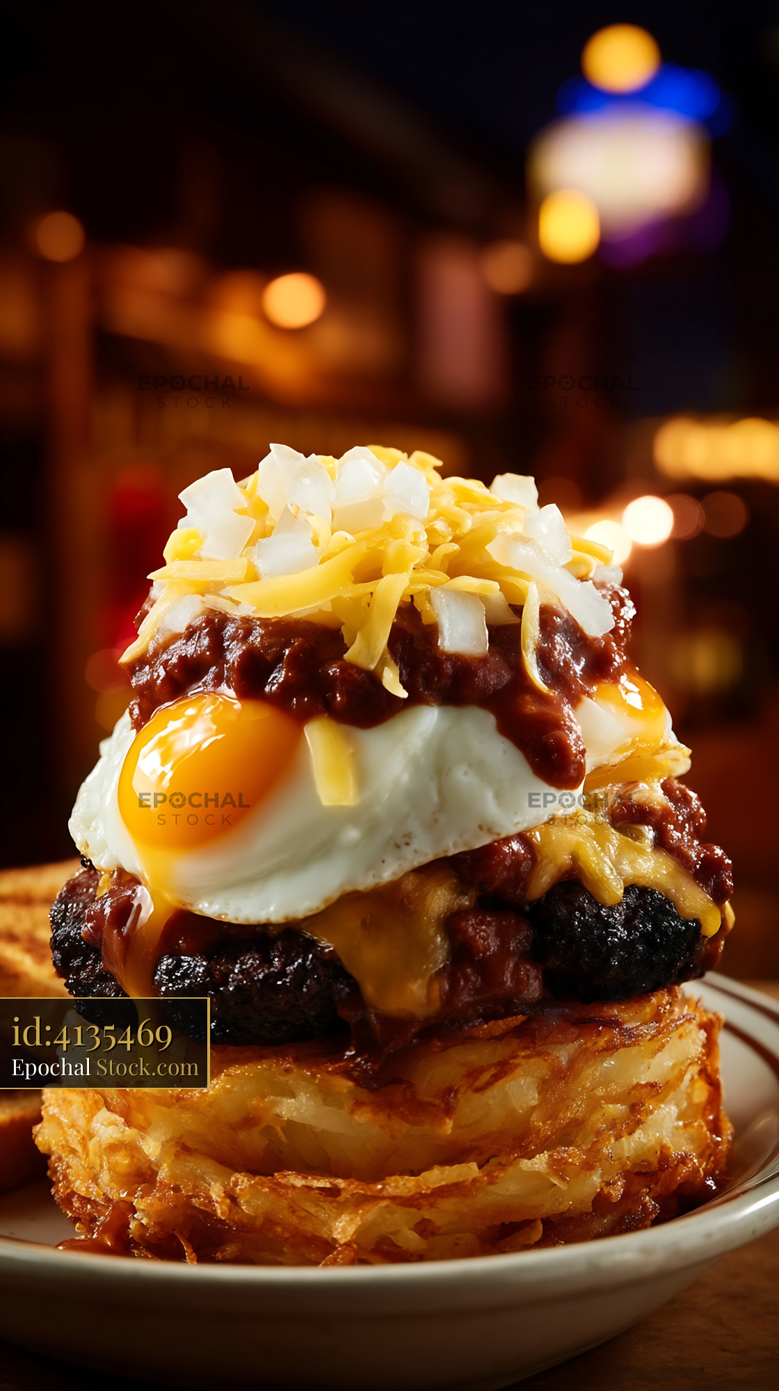 St. Louis Slinger Hash Brown Breakfast Burger - stock photo