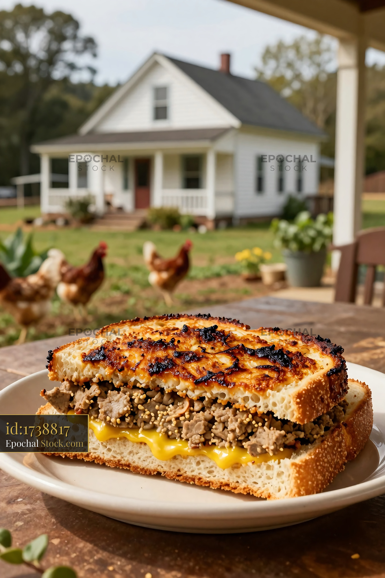 Livermush Sandwich on Farmhouse Porch - stock photo