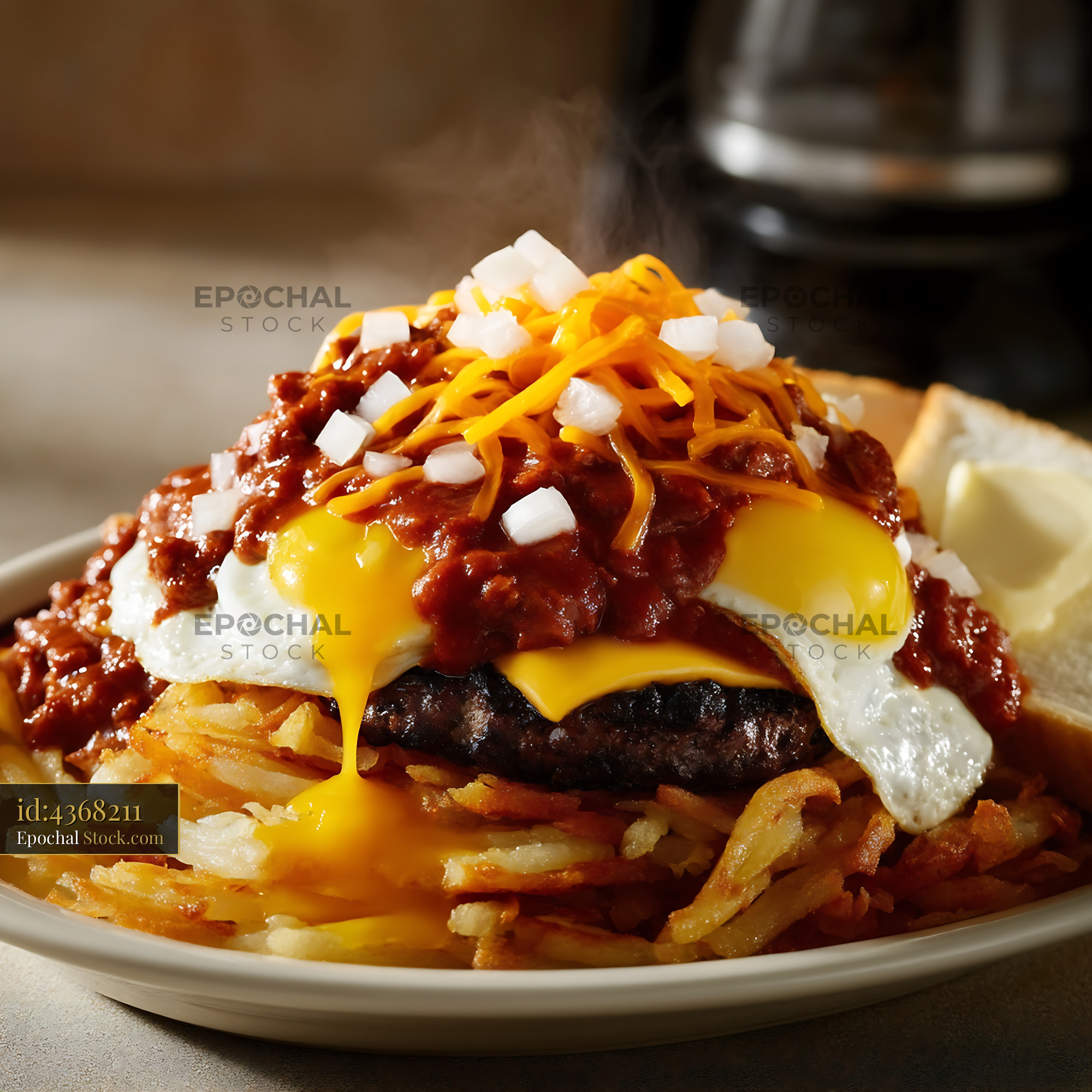 St. Louis Slinger: Cheeseburger on Hash Browns - stock photo