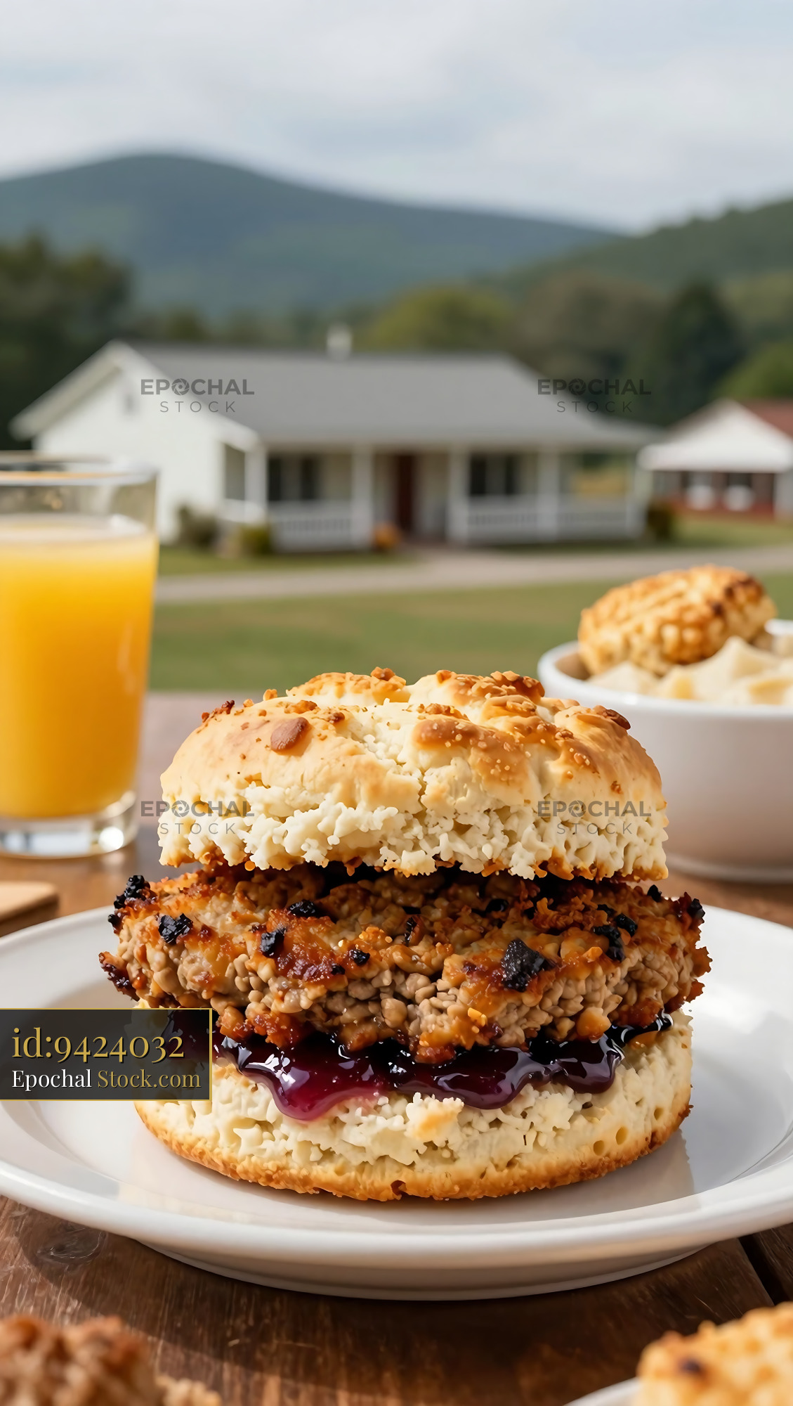 Livermush Sandwich with Jelly on Seeded Bun - stock photo