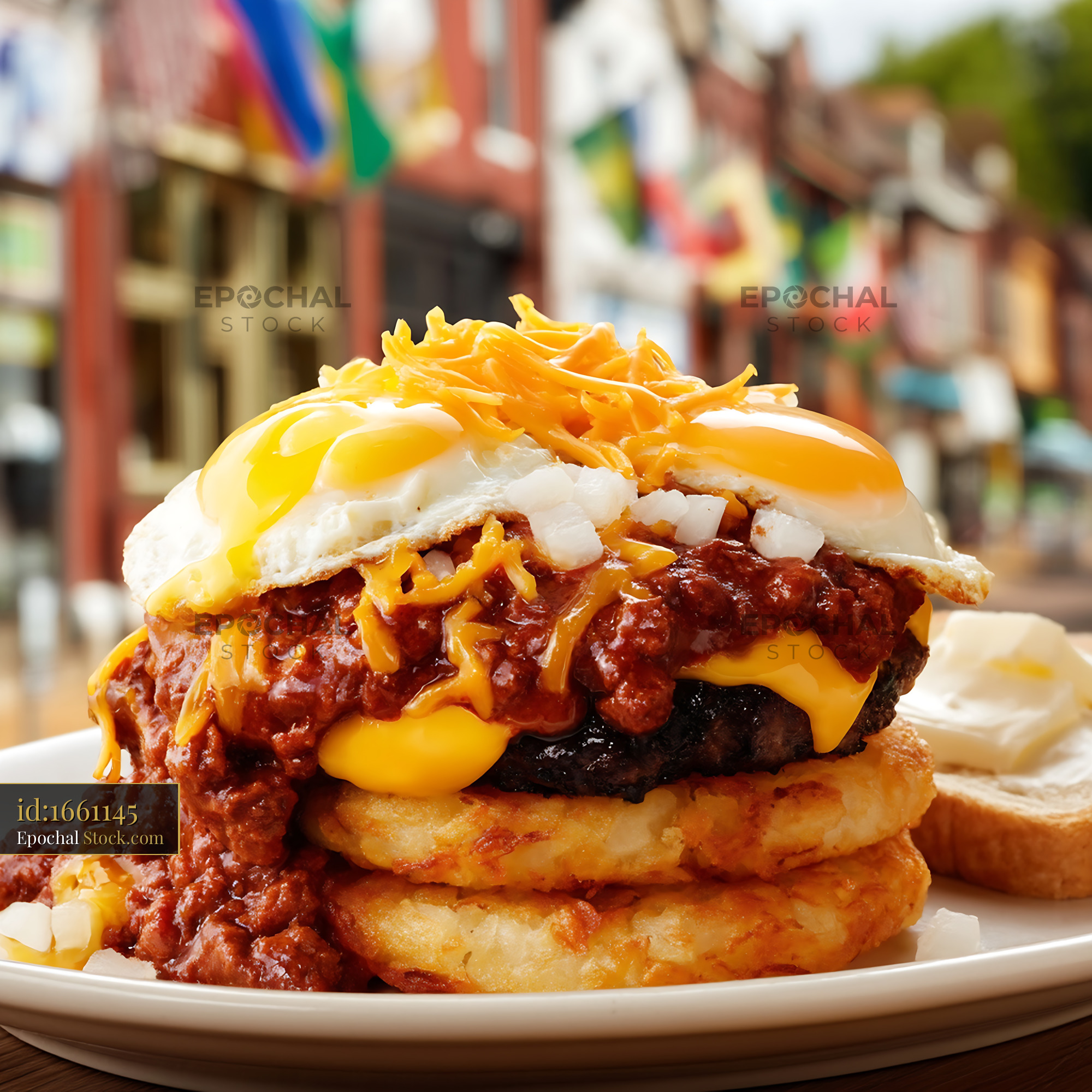 St. Louis Slinger with Egg and Crispy Potatoes - stock photo