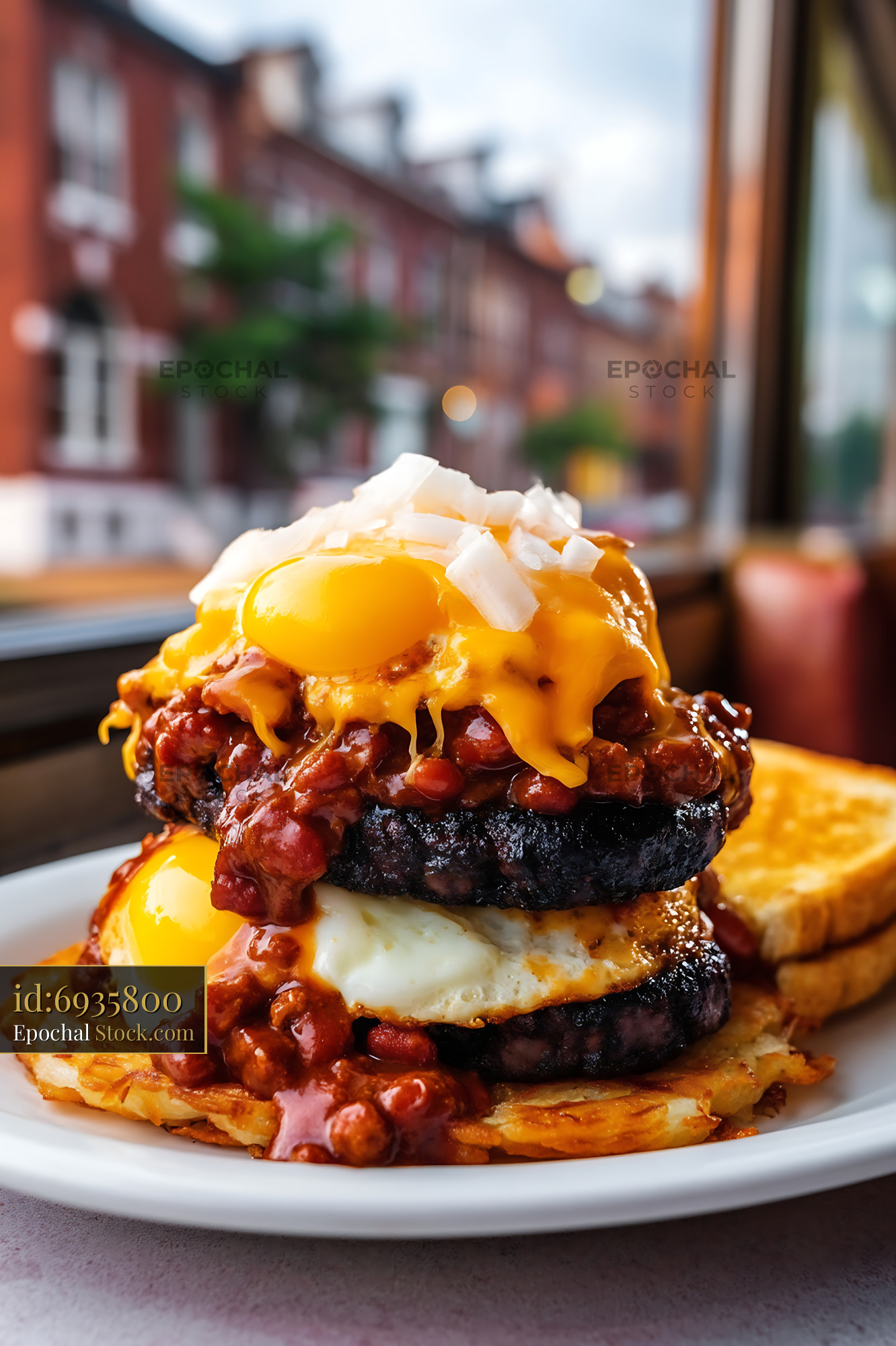 St. Louis Slinger Burger with Runny Egg - stock photo