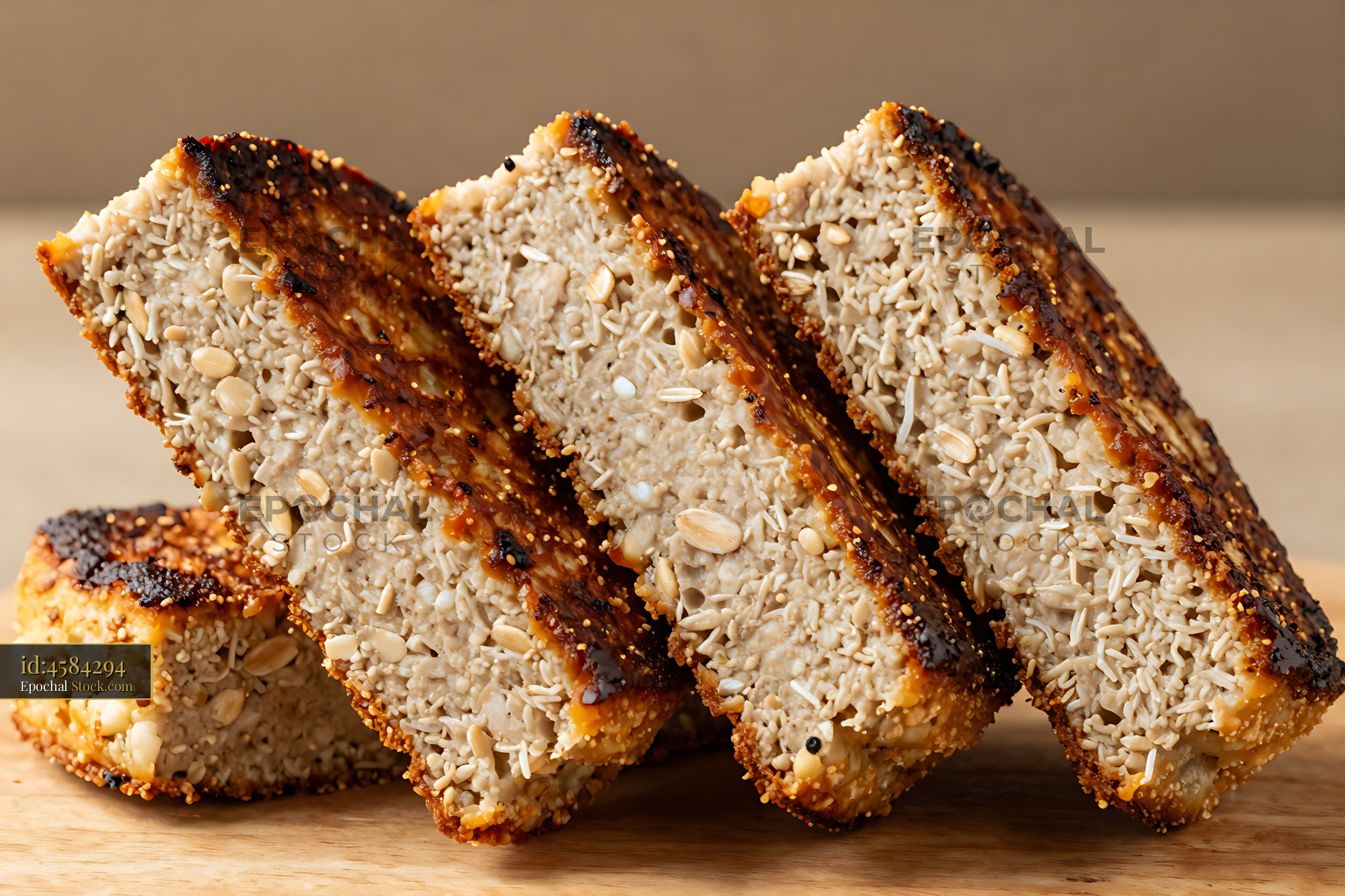Goetta Slices Crispy Golden Brown with Sesame Seed Crust - stock photo