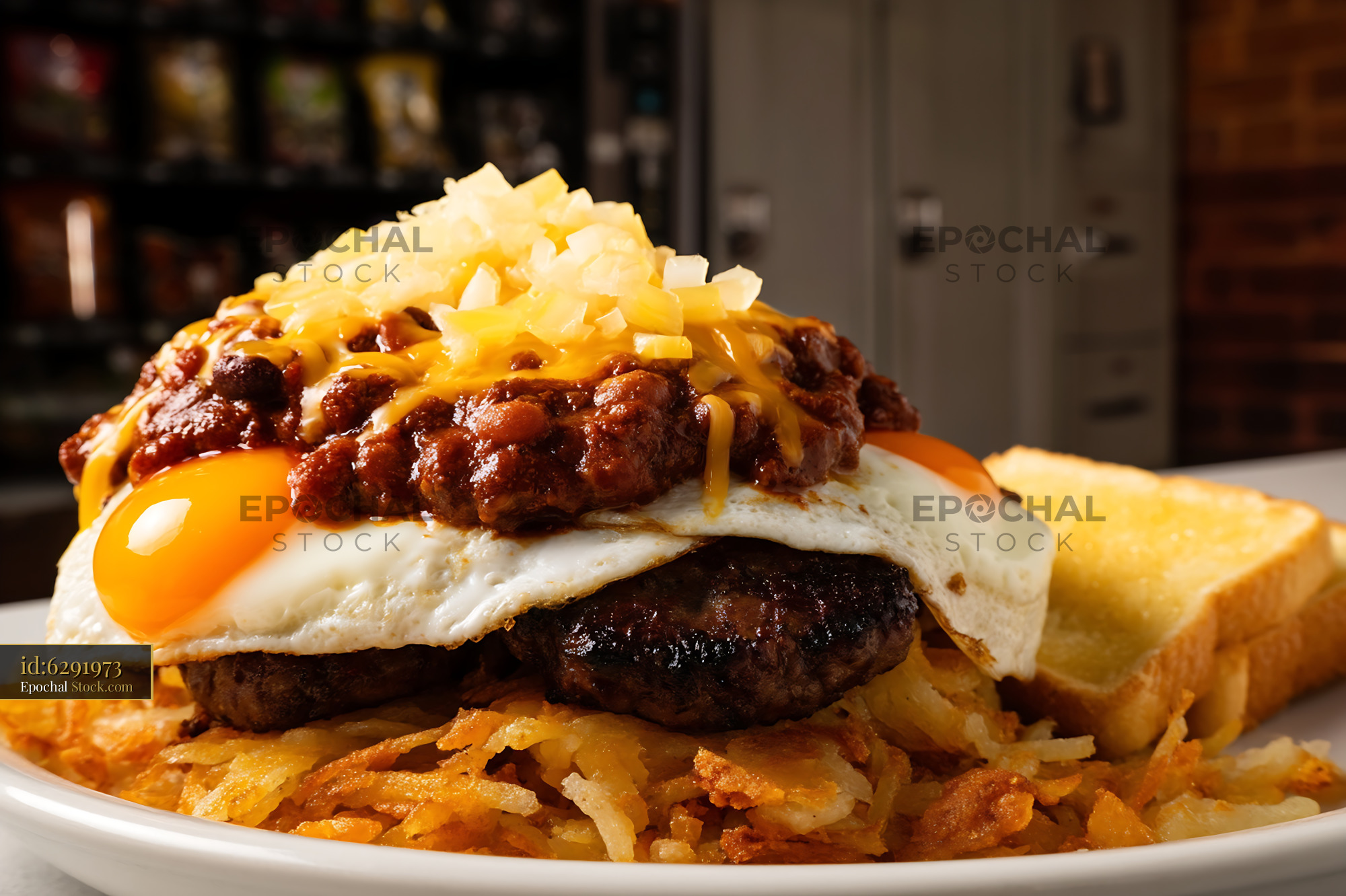 St. Louis Slinger Burger Fried Egg Hash Browns - stock photo