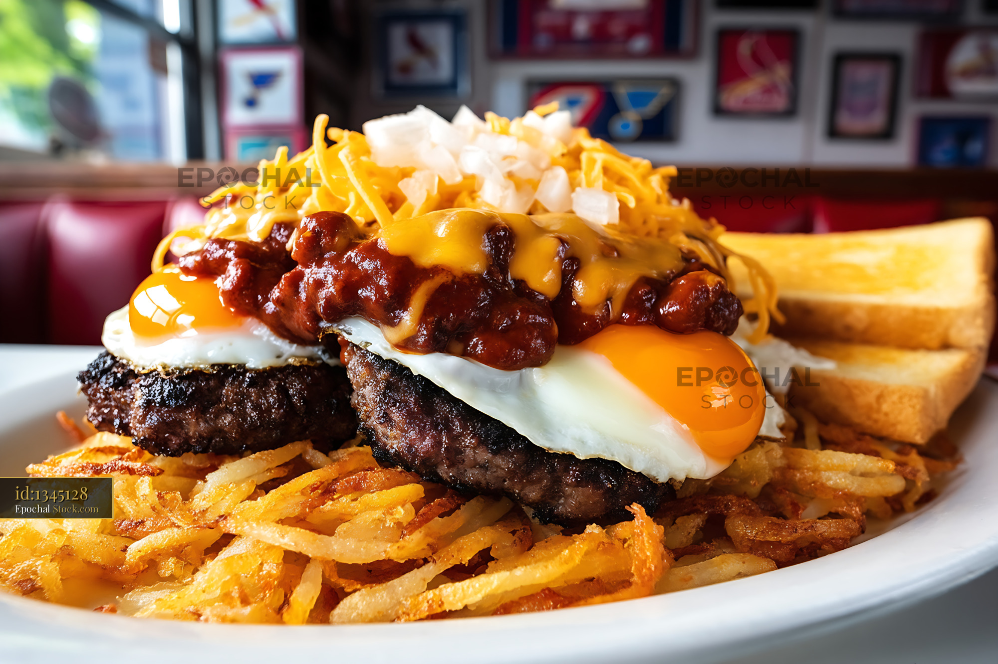 St. Louis Slinger with Chili and Egg Burger - stock photo