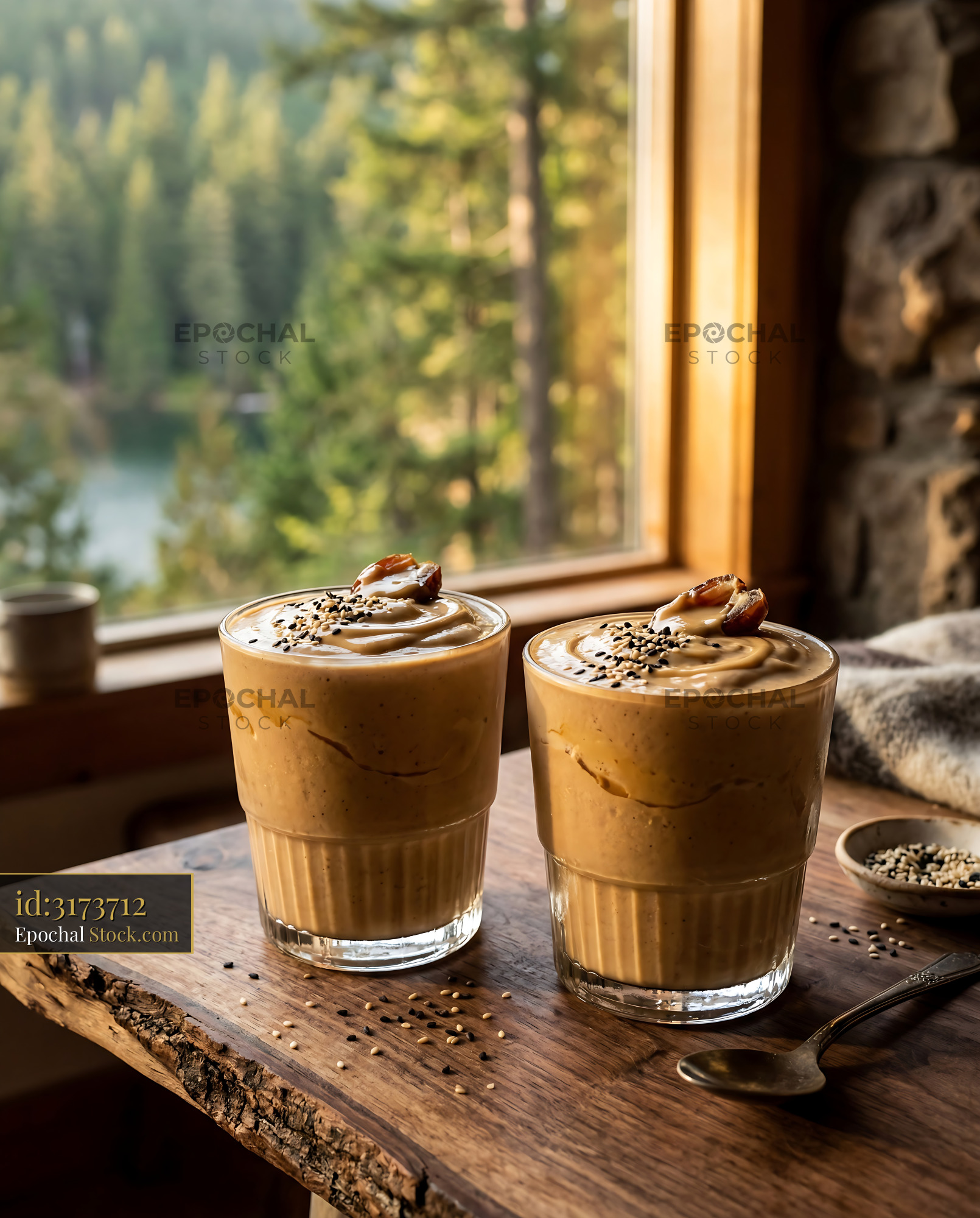 Tahini Date Shake with Forest View - stock photo