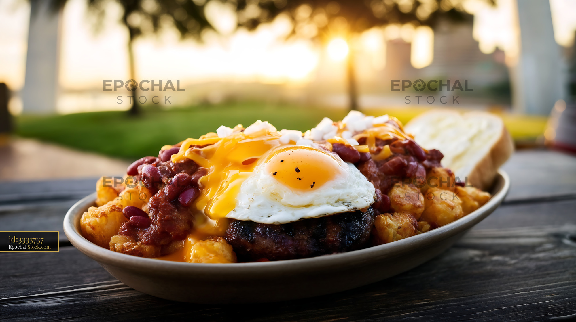St. Louis Slinger: Hash Browns, Chili & Egg - stock photo