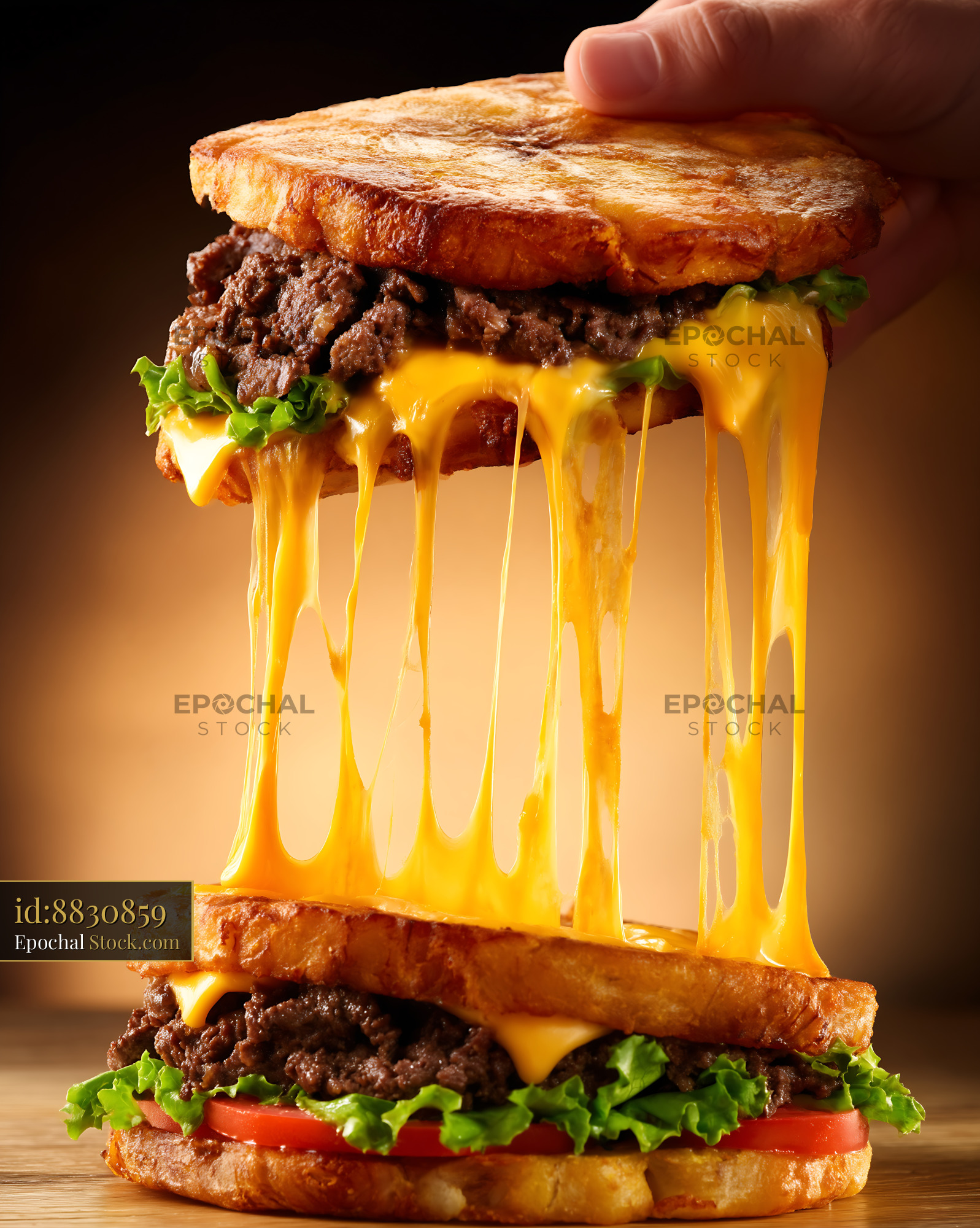 Jibarito Burger with Melting Cheese and Fried Plantain Bread - stock photo