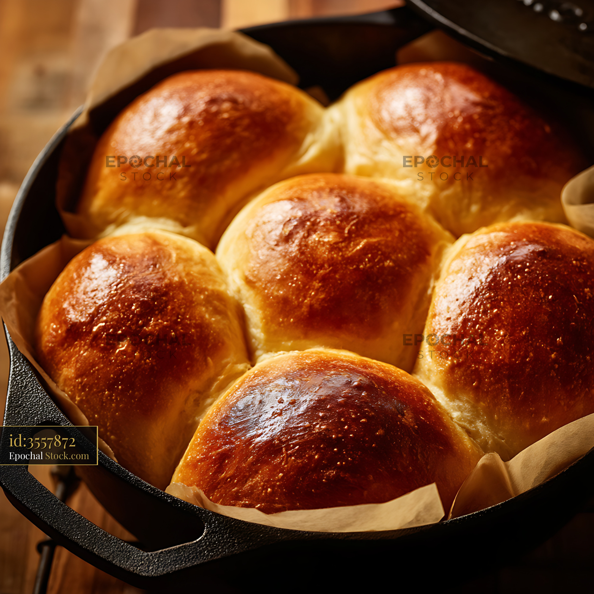 Golden Bierocks Baked in Cast Iron Skillet with Rustic Warmth - stock photo