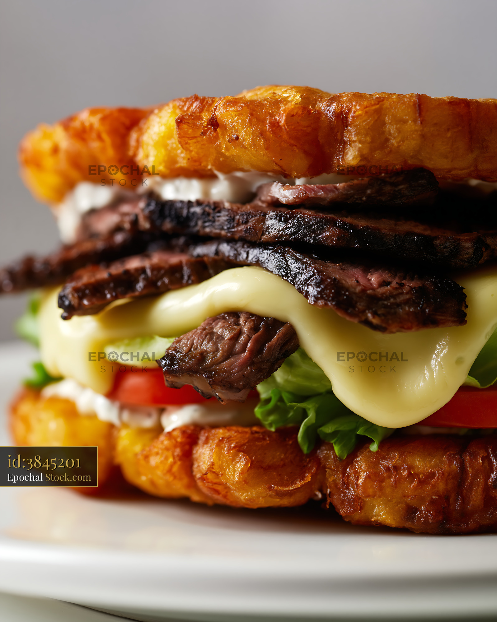 Jibarito Burger Stacked with Beef and Cheese - stock photo