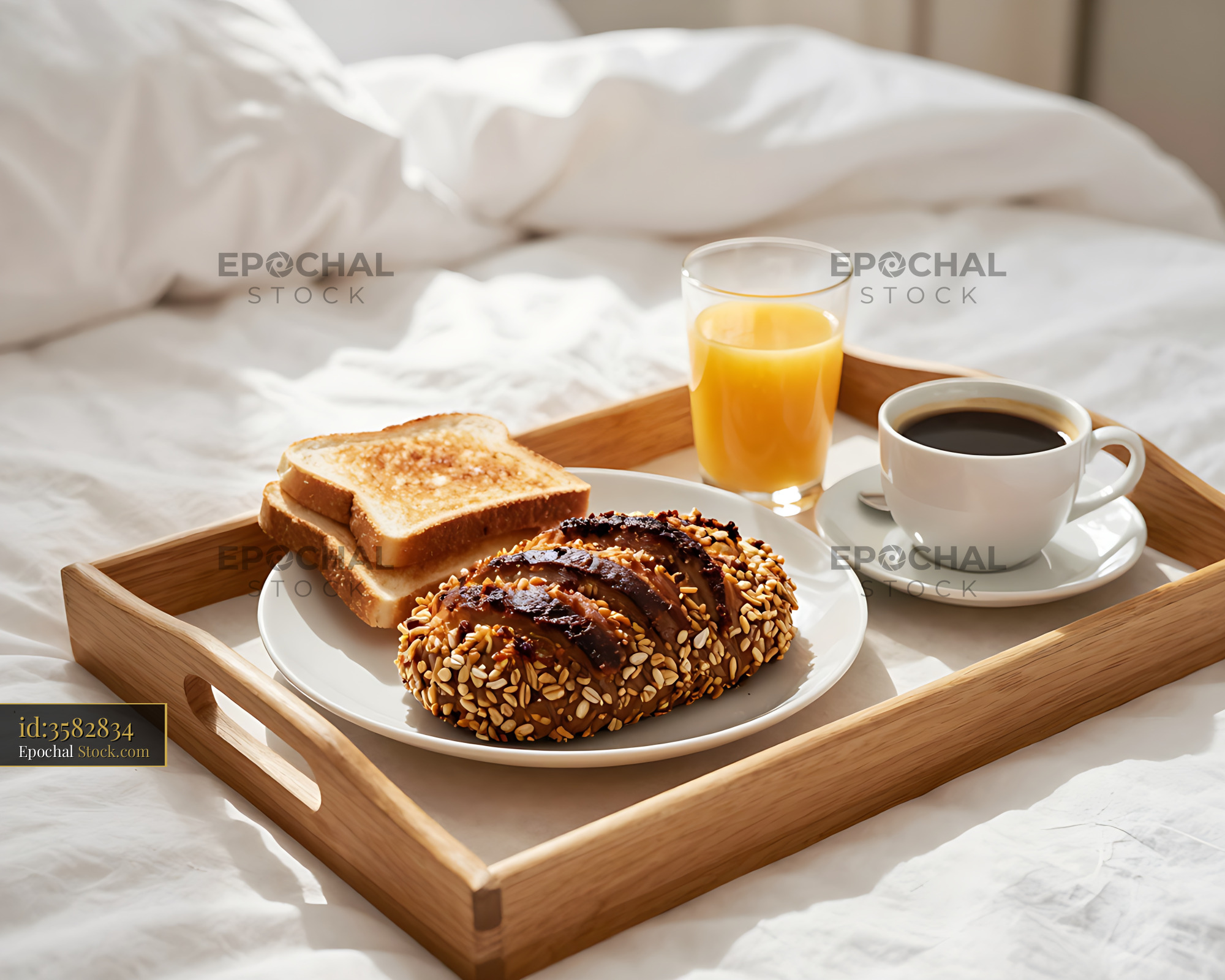 Goetta Breakfast in Bed with Coffee and Toast - stock photo