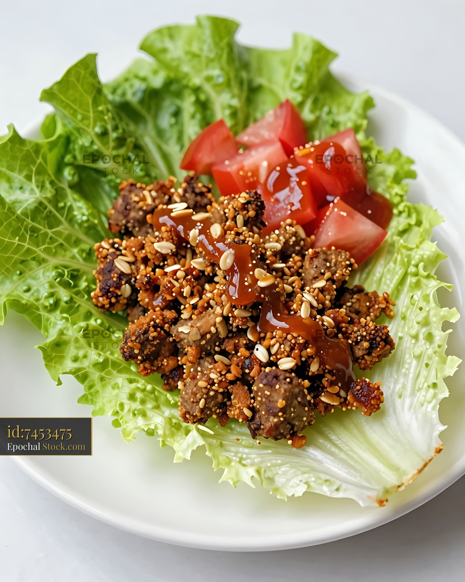 Crispy Goetta with Sesame Glaze and Fresh Greens - stock photo