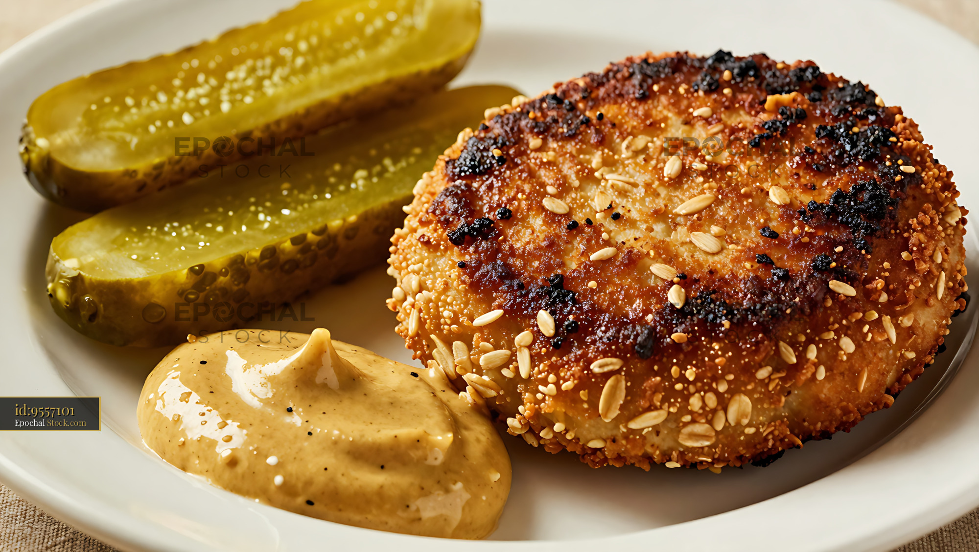 Crispy Goetta Patty with Dill Pickles - stock photo