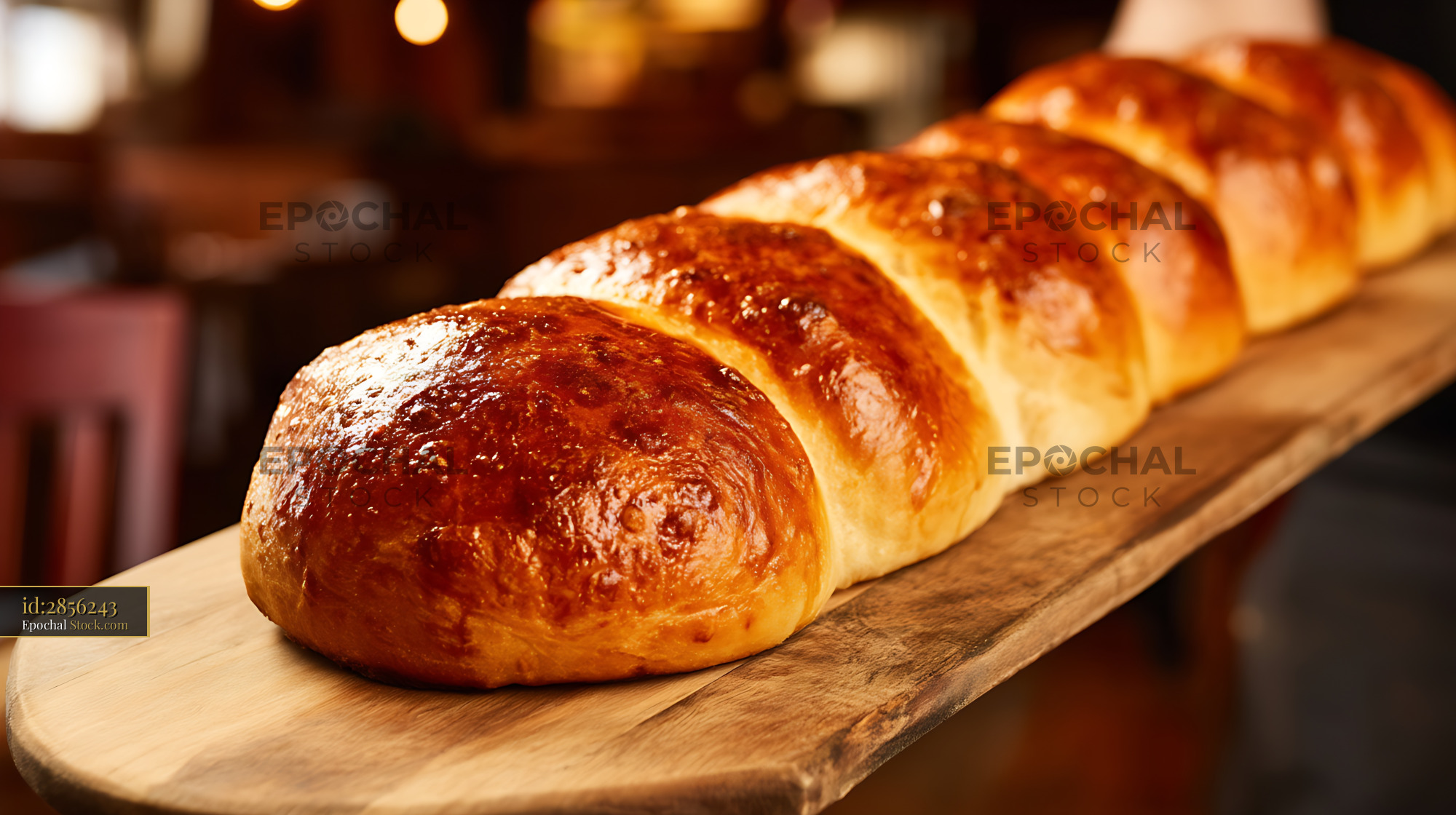 Bierocks Fresh-Baked Braided Rolls on Wood Board with Warm Bakery Lighting - stock photo