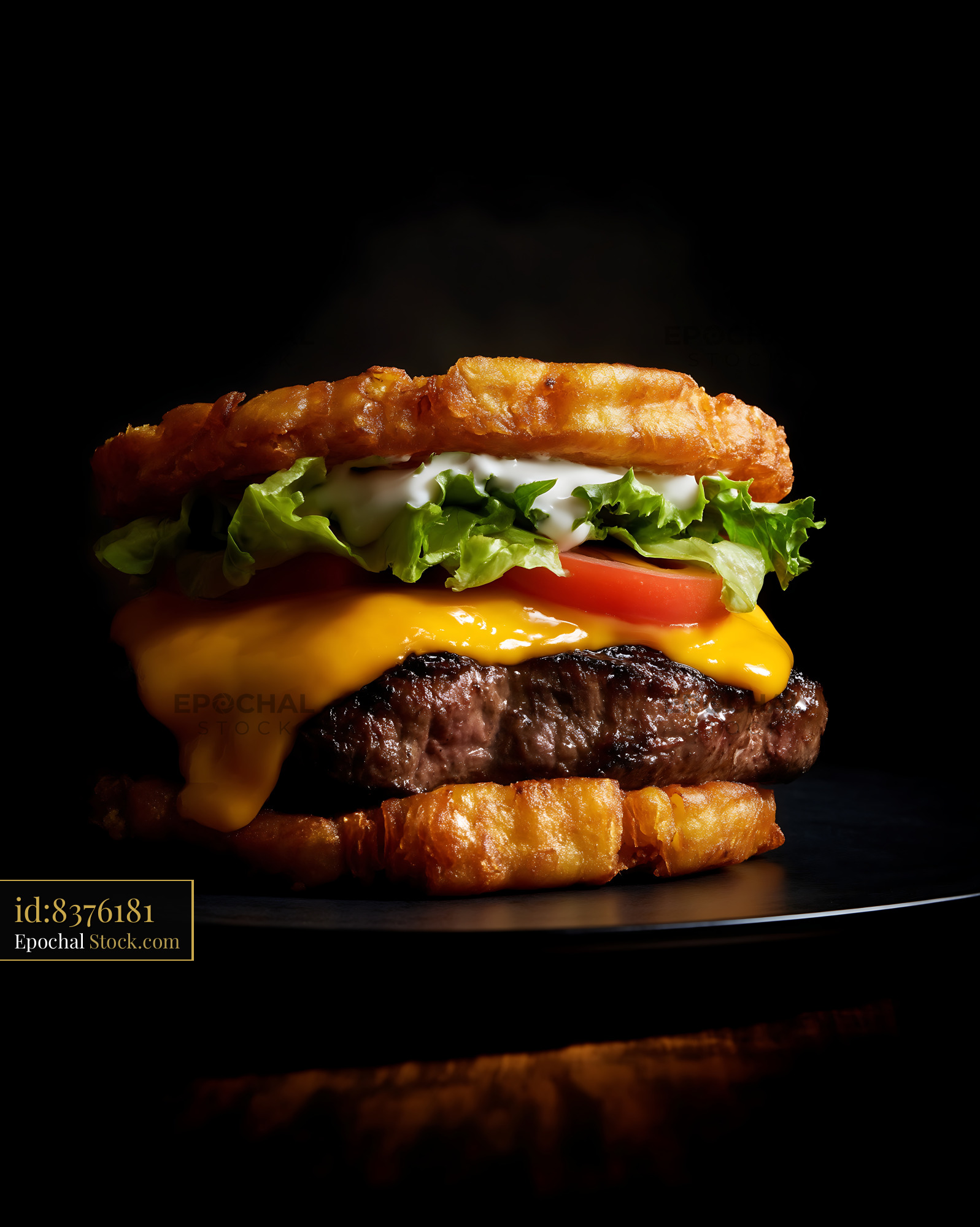Jibarito Burger with Melted Cheddar, Fresh Lettuce, and Fried Plantain Buns - stock photo