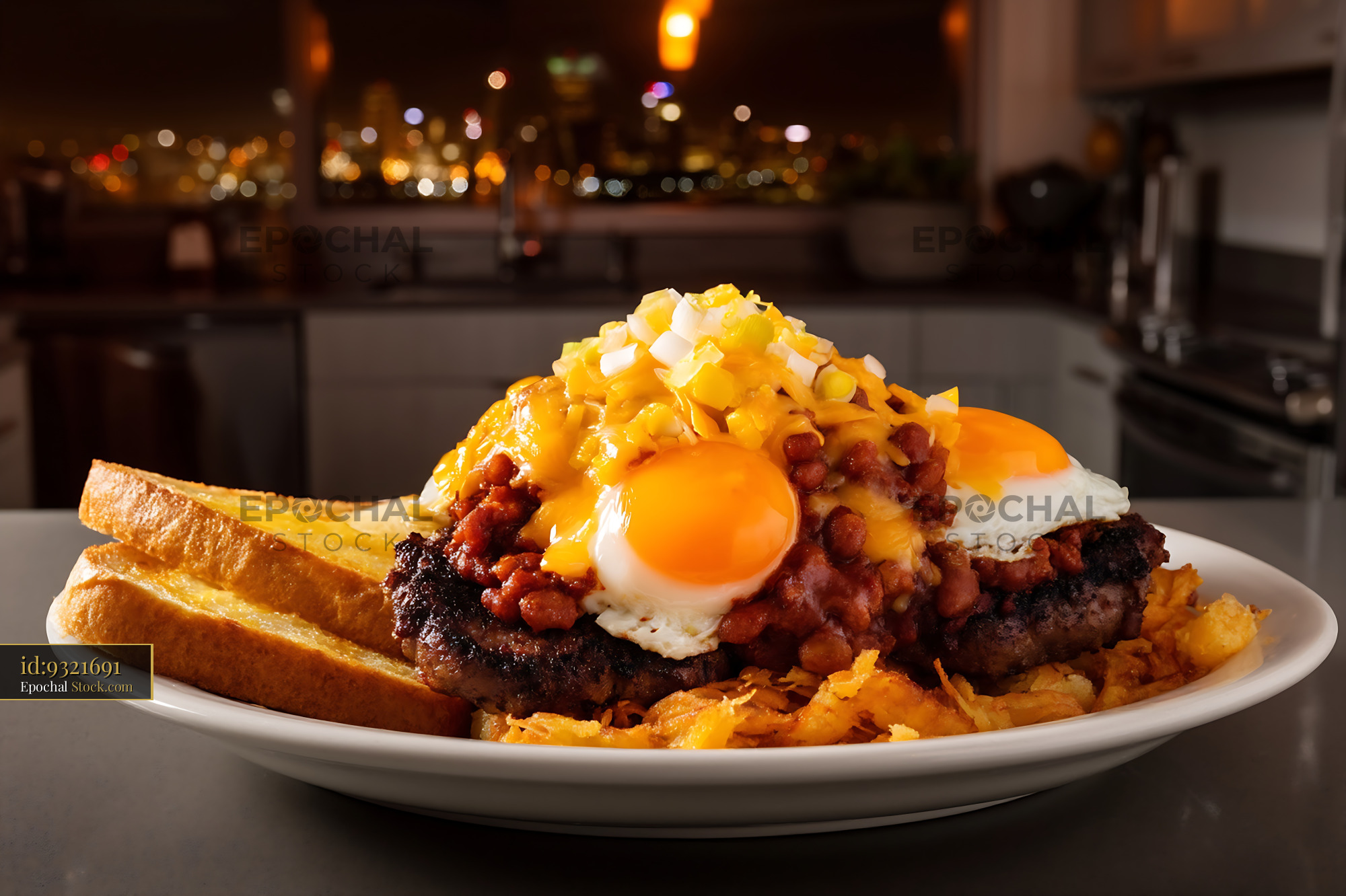 St. Louis Slinger with Fried Egg, Bacon, Hash Browns - stock photo