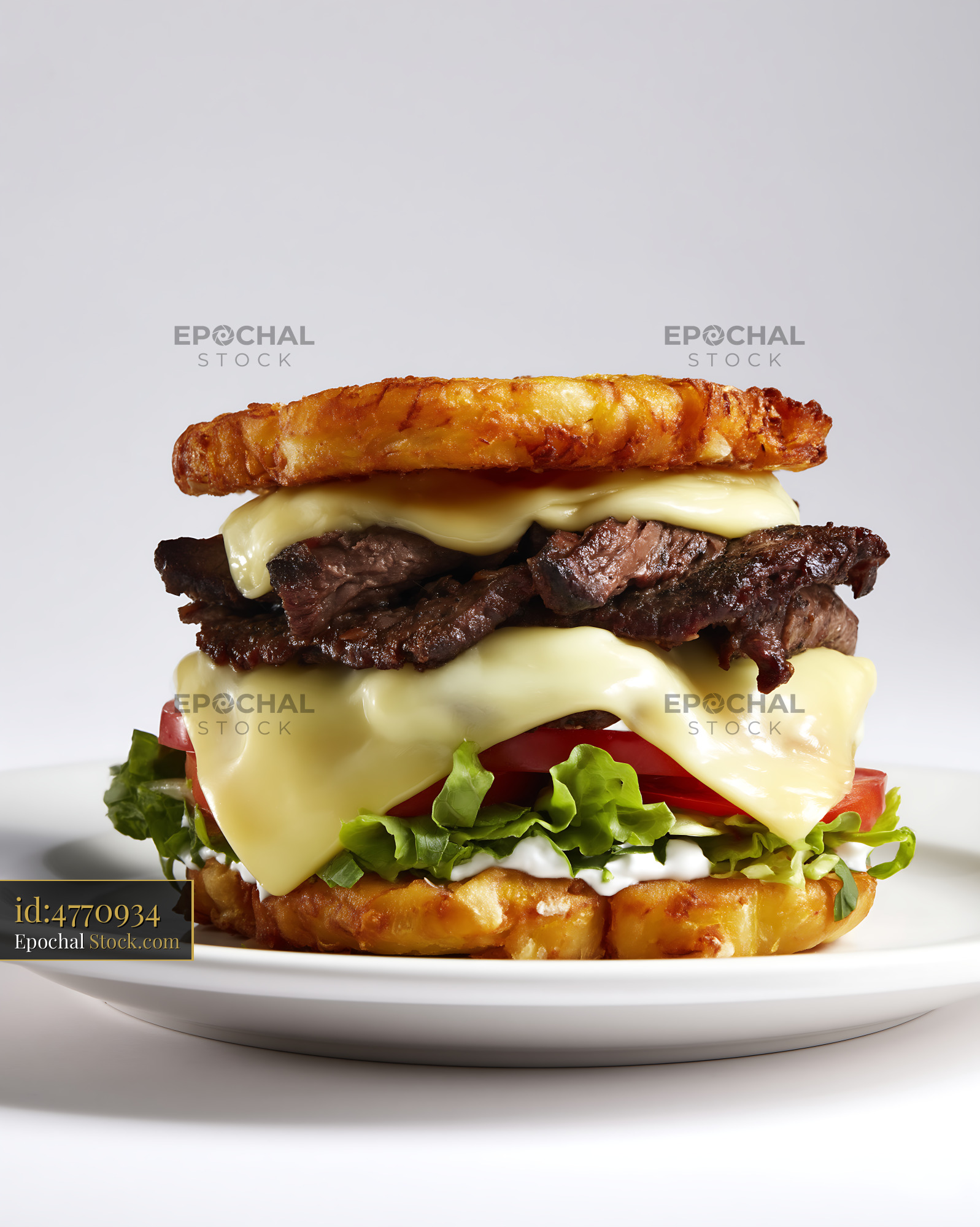 Jibarito Burger with Beef and Melted Cheese - stock photo