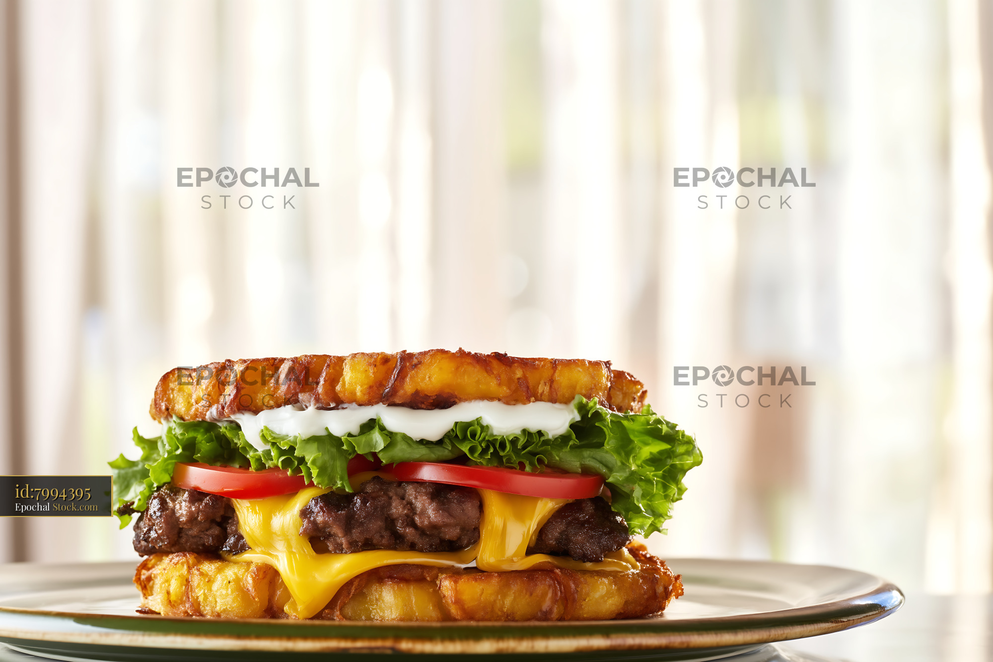 Authentic Jibarito Burger with Plantain Buns and Melted Cheese - stock photo