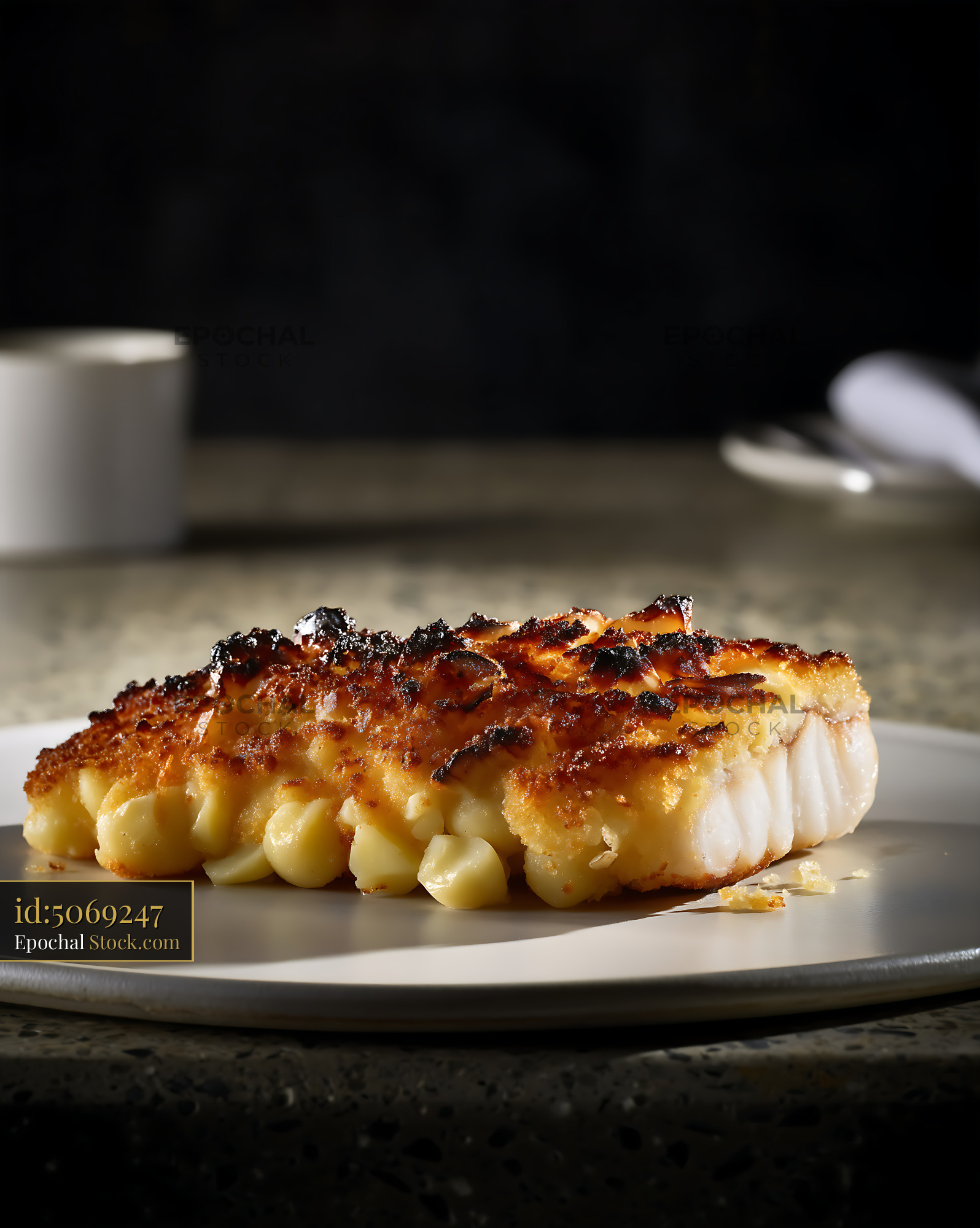 Macadamia Crusted White Fish Fillet Fine Dining - stock photo