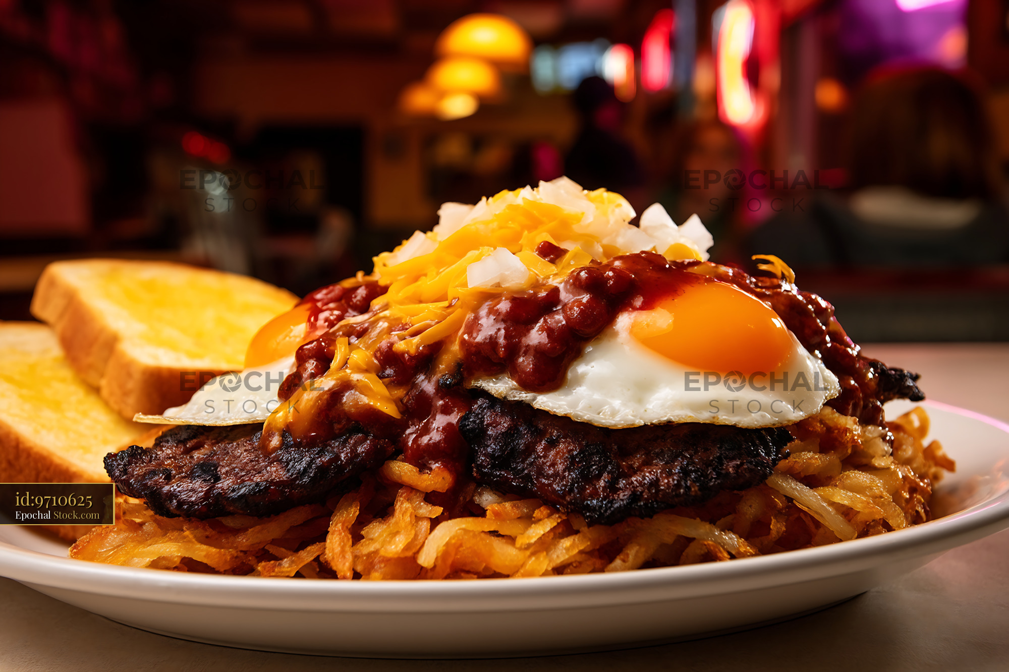 St. Louis Slinger with Crispy Hash Browns & Fried Egg - stock photo