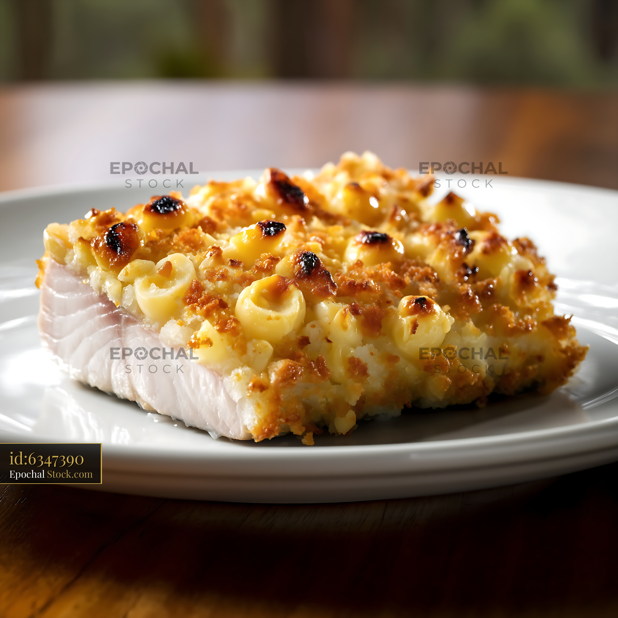 Macadamia Crusted Fish Fillet on White Plate - stock photo