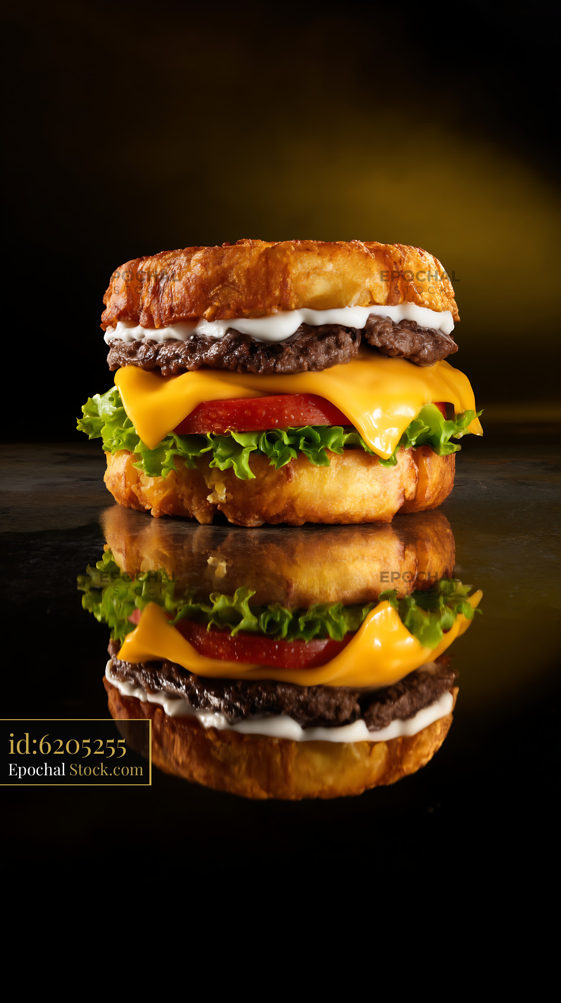 Jibarito Burger Stacked with Melted Cheese and Crispy Plantain Buns - stock photo
