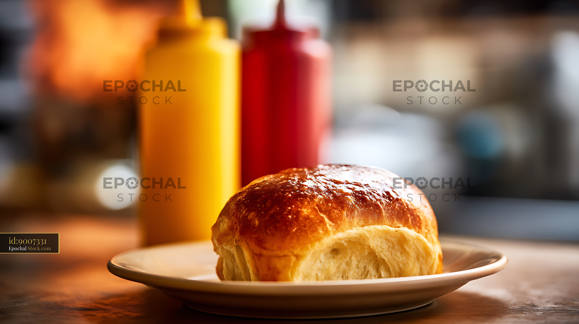 Bierocks Served with Mustard and Ketchup Traditional Eastern European Lunch - stock photo